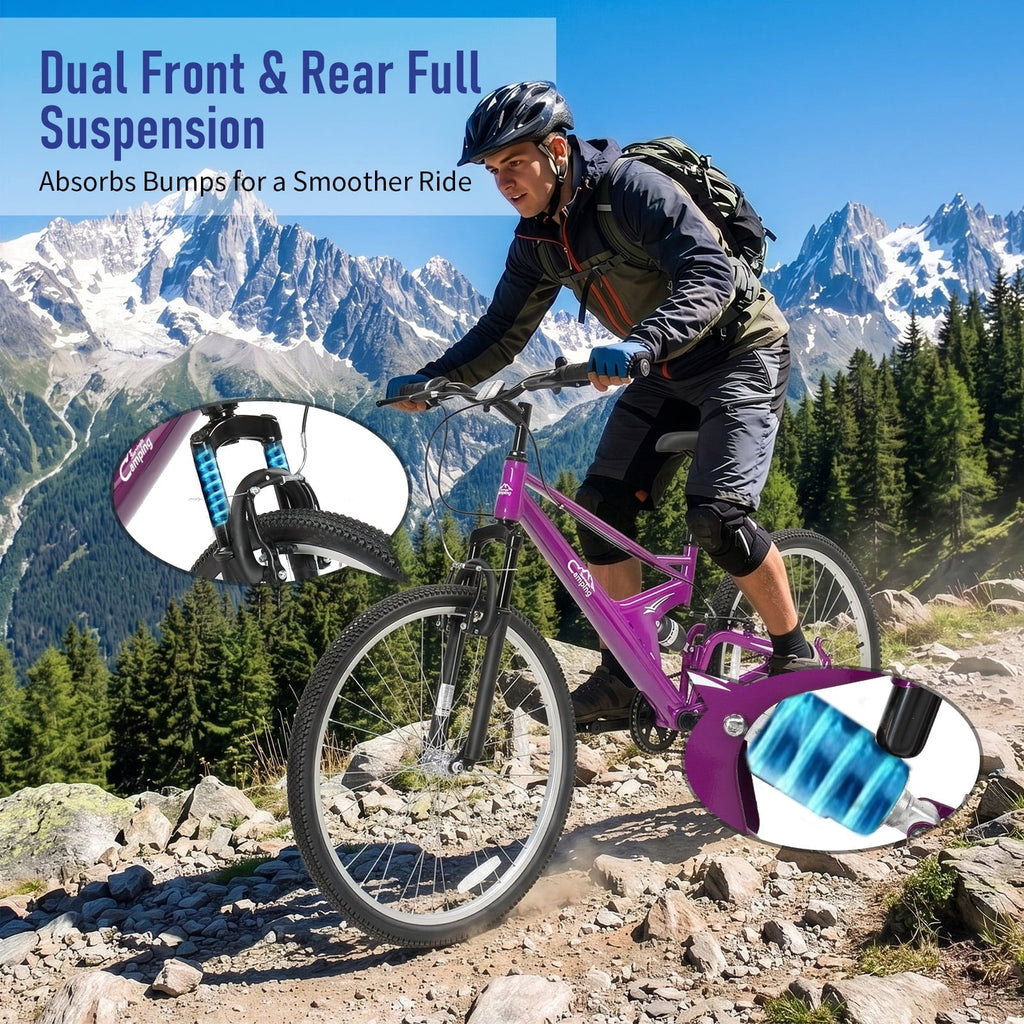 Ktaxon 26 inch 7 Speed Mountain Bike for Adult, Dual Shock Absorbers, Dual V Brake, Black