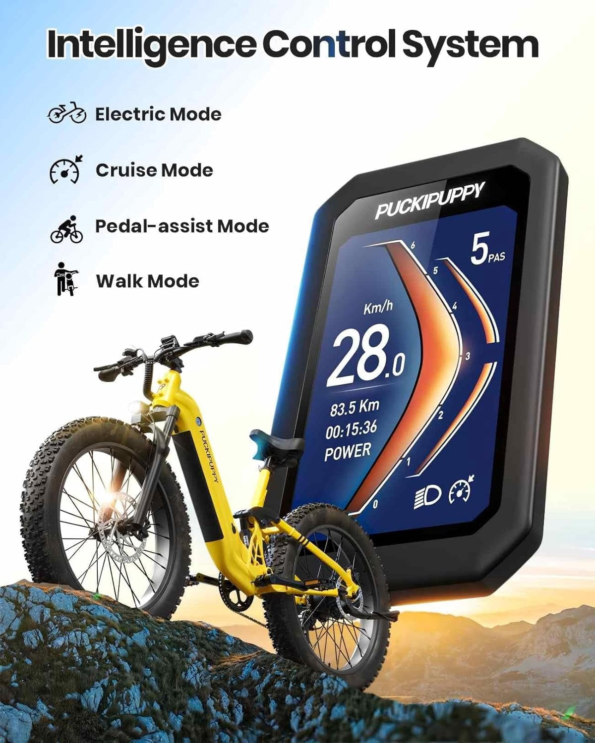 PUCKIPUPPY 26 Electric Bikes for Adults 960W Peak Step Through E-Bikes up to 80Miles Range 48V 20AH Battery Full Suspension Ebike 28 mph Max Speed Fat Tire E-Mountain Bike 7 Speed, UL2849 by SGS