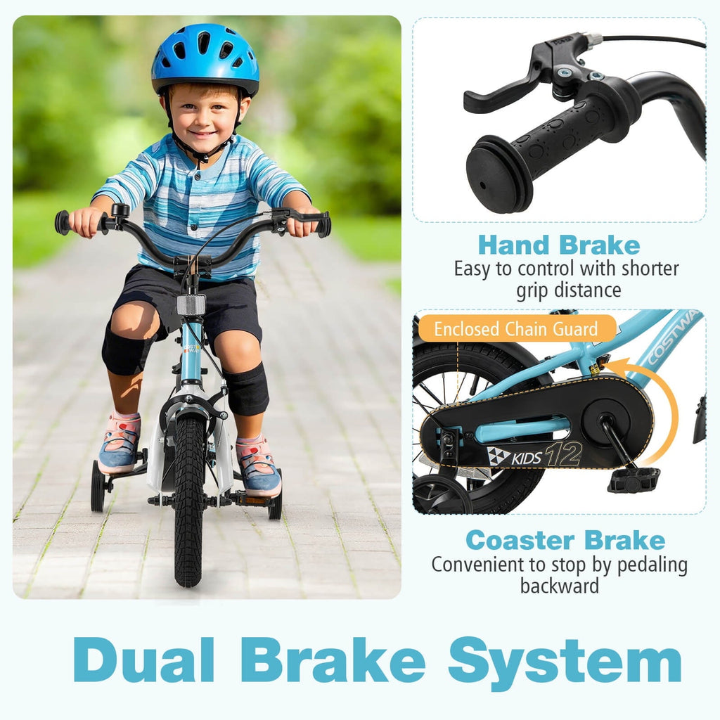 Costway 12 Kids Bike for 3-4 Years Old Boys & Girls with Adjustable Seat Handbrake Reflectors Blue