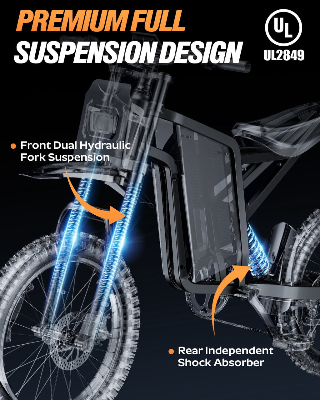 Bopzin Electric Dirt Bike for Adults, Smart App Anti-Theft, 60V 25Ah Up to 100 Miles, 3000W 20x3.0 Fat Tire Electric Bike UL2849