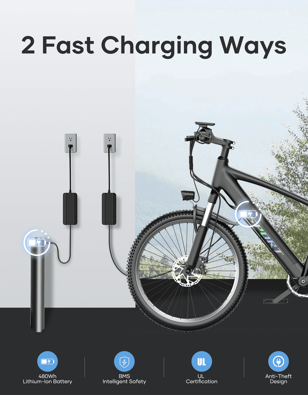 AZHAR G29 Electric Bike for Adults, 26 E-Mountain Bicycle,750W,Peak 1200W Motor 48V 10.4Ah Ebike UL2849