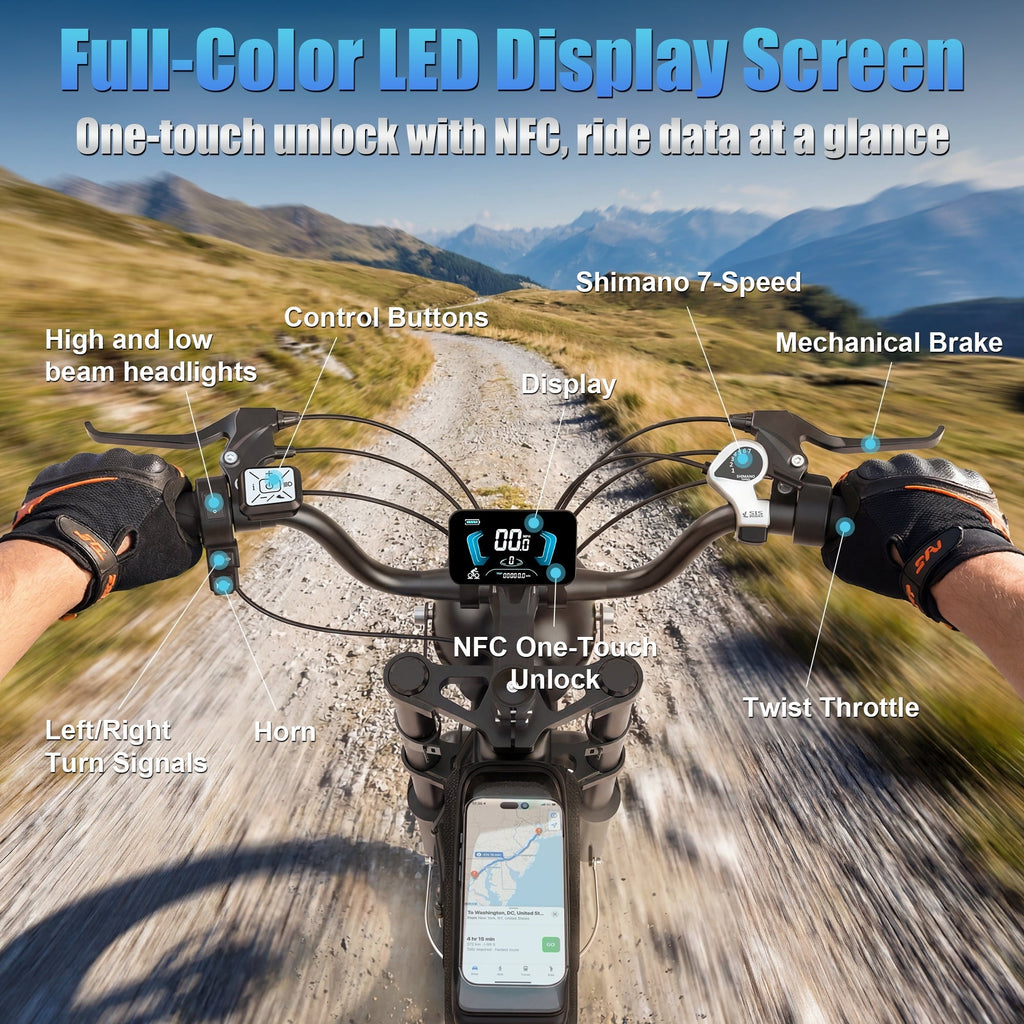 Moveloop 1500W Peak Electric Bikes for Adults, 20 Fat Tire Ebike, 31MPH & 70 Miles Range, 48V 15.6Ah Removable Battery, Full Suspension and 7-Speed, UL 2849