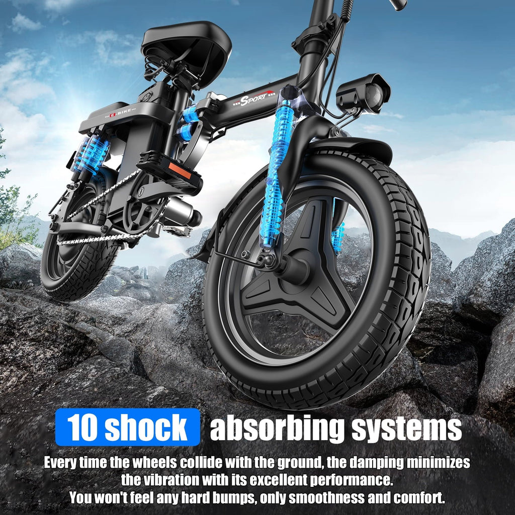 GWEIT Electric Bike for Adults,1000W Peak Folding Electric Bike, 40-Mile Range, 14-Inch Tire E-Bike with 48V 10Ah Removable Battery, Electric Mini Bike