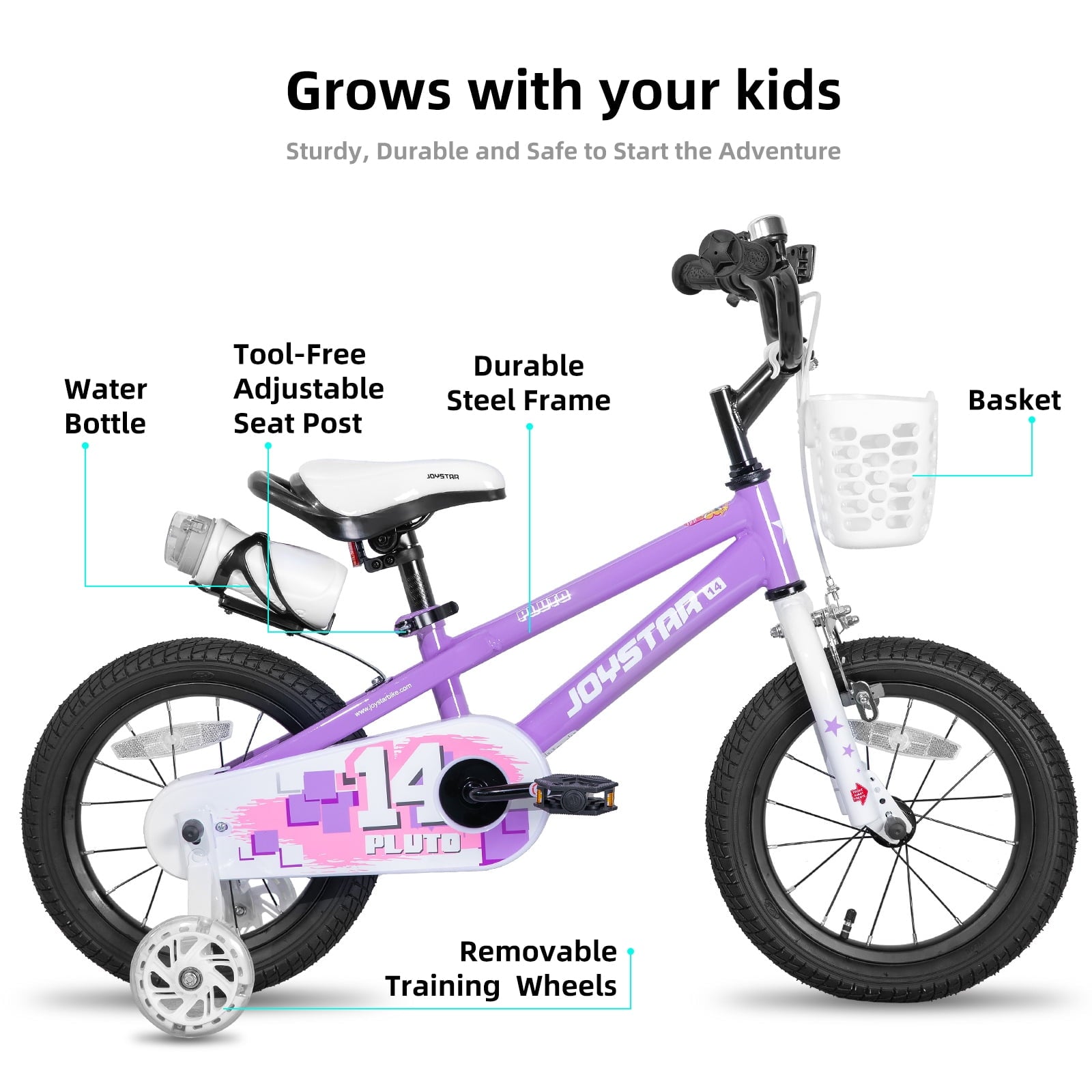 JOYSTAR Pluto Kids Bike with Training Wheels for 12 inch Bike, Gray