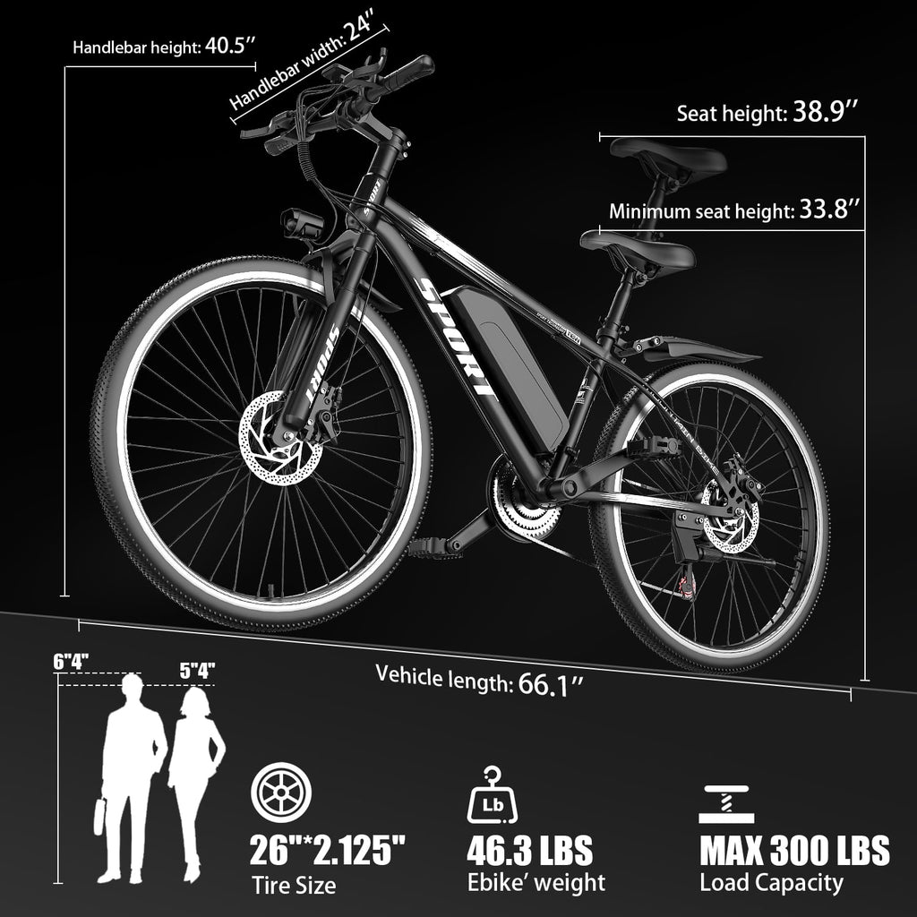 G26Electric Bike for Adults, 26 1200W Peak Motor, 65 Miles 28MPH Ebike, 480Wh Battery Electric Bicycle for Adults 7 Speed Electric Bicycles Front Fork Suspension,UL2849