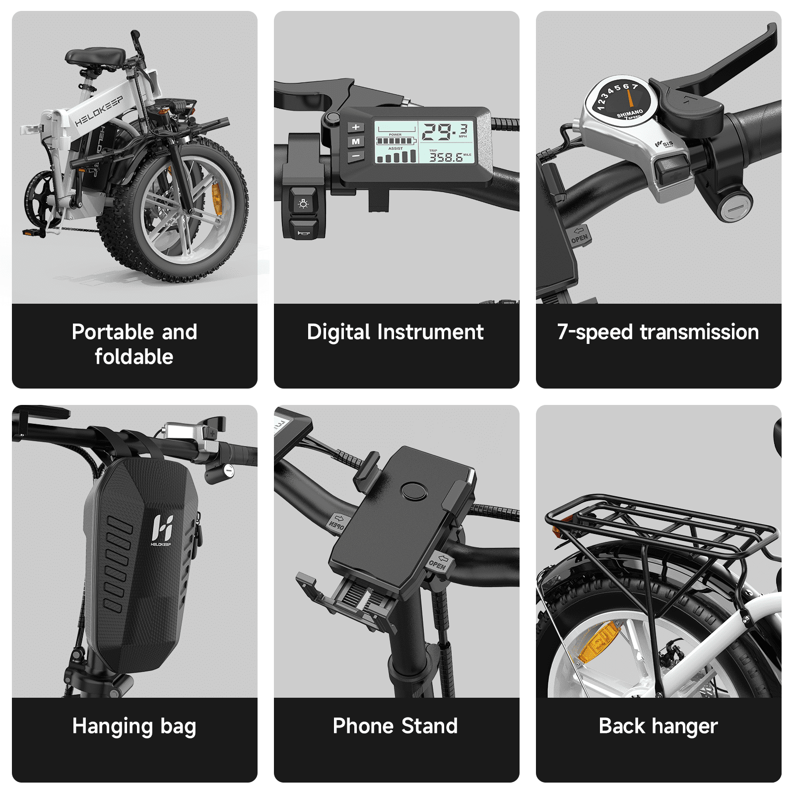 1500W Peak Folding Electric Bike for Adults, 48V 25Ah UL 2849 Certified Battery, 20x4 Fat Tire E-Mountain Bicycle, Shimano 7-Speed, Rear Rack, Up to 30MPH, Black
