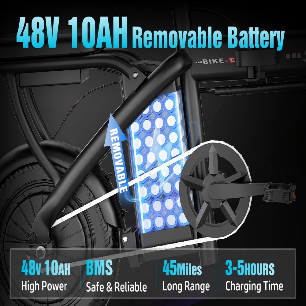 AZHAR 750W Foldable Electric Bike for Adults, 48V 10Ah Removable Battery, 14 Ebike, Electric Mini Bike,The range is 30 miles UL 2849
