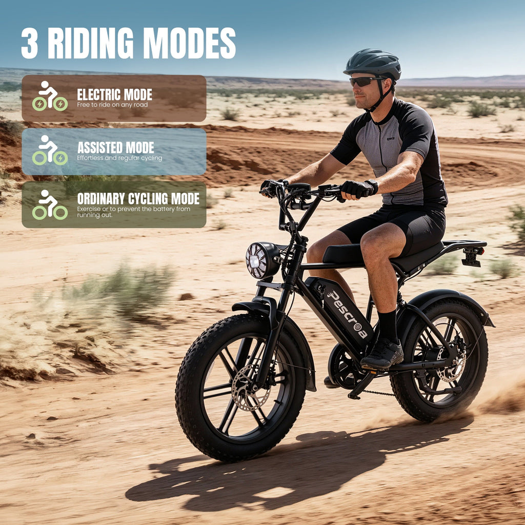 Pescroa E-Bikes for Adults, 1500W Peak Motor Electric Bike for Adults, 20 Fat Tire Electric Bike with 70-100 Miles, 7-Speed Electric Mountain Bike