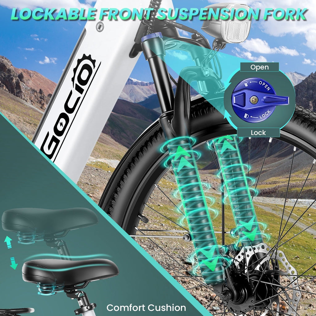 Gocio 26 x 2.1 Electric Bike for Adults, 500W Commuter Ebike, 48V 720wh Built-in Battery, 5 Riding Modes, Max 60 Miles, LCD, Lockable Front Suspension Step Thru E Bikes UL 2849