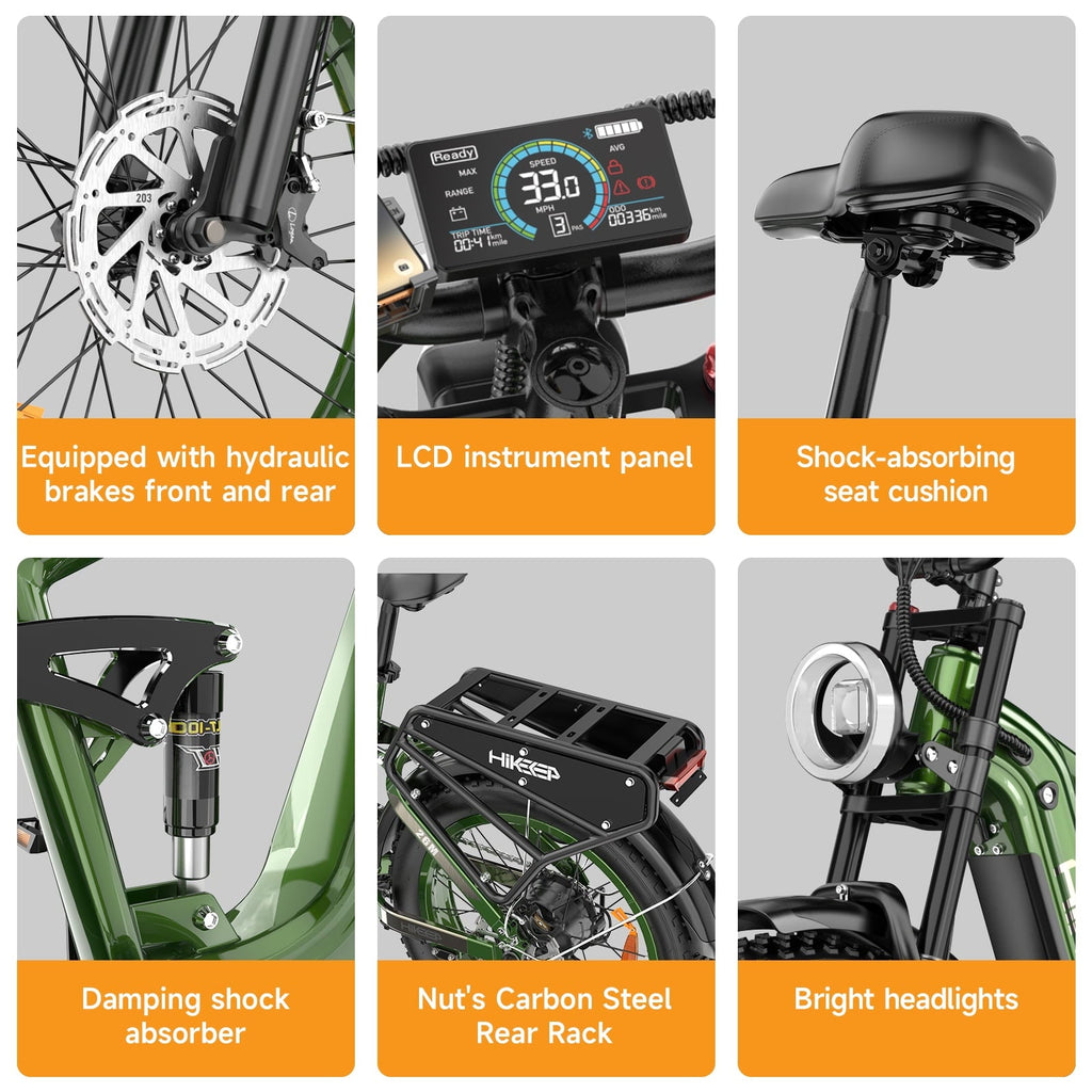 Electric Bike for Adults, 2000W 4000W Peak Motor, 48V 25Ah Removable Battery, 26x4.0 Fat Tire Ebike, 7-Speed Shimano, Front Fork & Linkage Suspension, Rear Rack, 40MPH, UL2849, Green