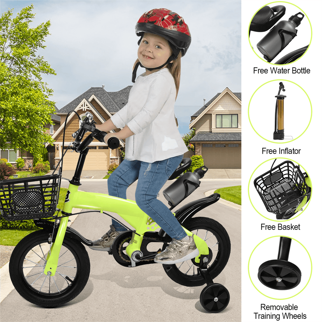 12 inch Kids Bike with Training Wheels, Children Bike with Adjustable Handlebar, Kids Bicycle for Boys Girls Toddlers Age 3-5, 2-in-1 Red Toddler Bike
