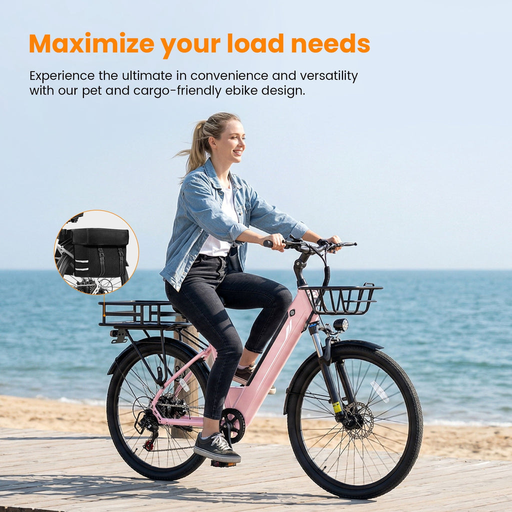 Actbest 26 Electric Bike for Woman, Peak 1200W Motor, 48V 15Ah Battery , 7-Speed, Front Suspension & LCD Display, Wide saddle suitable for women riders, Mountain EBike for Adults