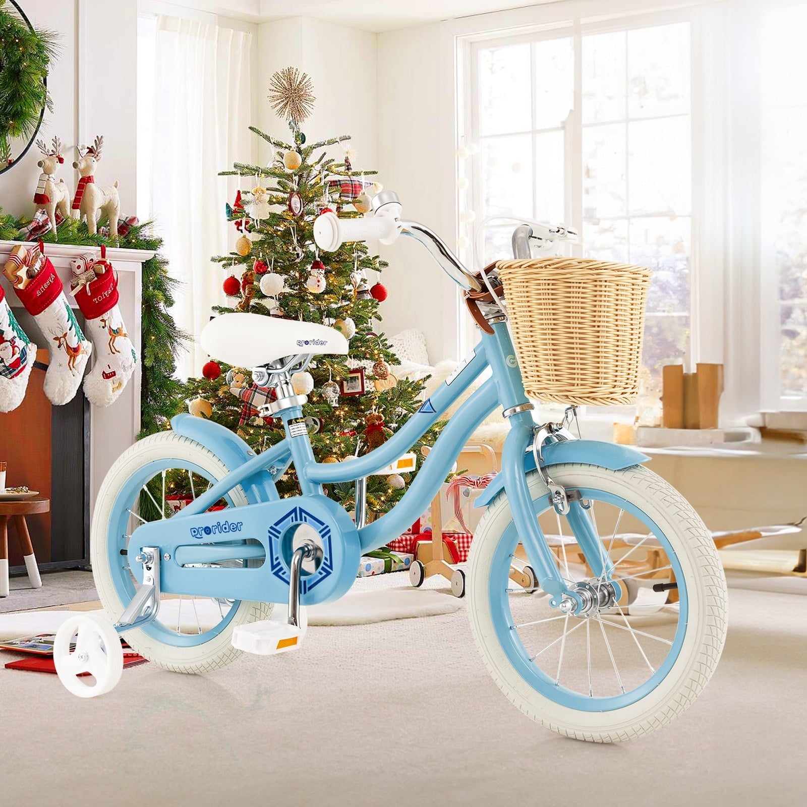 Costway 16 Kid's Bike with Training Wheels Adjustable Handlebar Seat Handbrake Pink