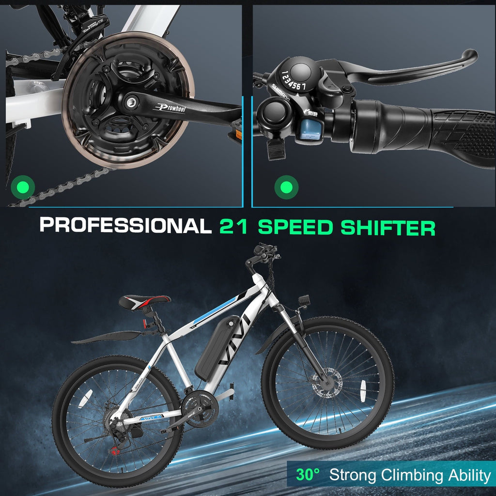 Vivi Electric Bike for Adults 26 Electric Mountain Bike 500W Cruise Control Electric Commuter Bike 21 Speed with Removable 48V Battery