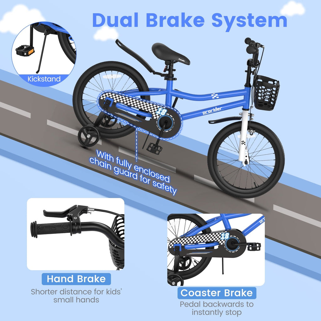 Costway 14'' Kid's Bike with Removable Training Wheels & Basket for 3-5 Years Old White