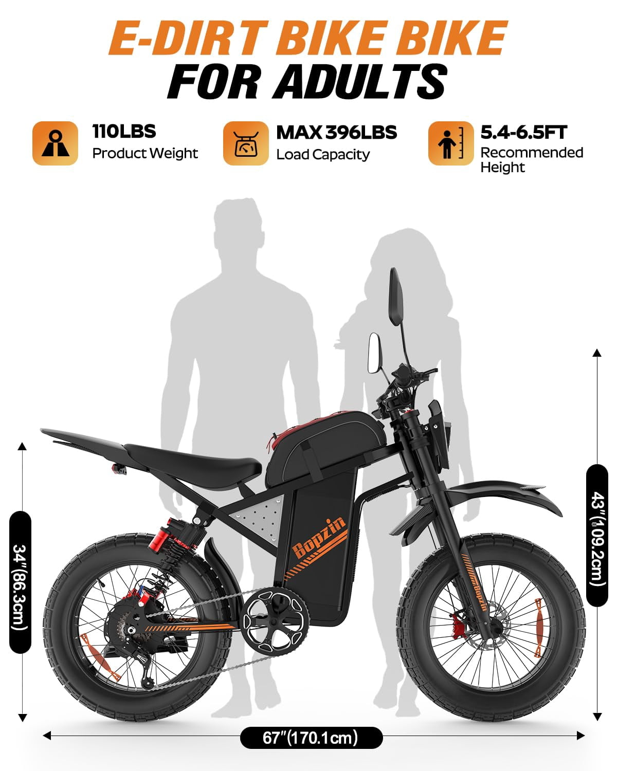 3000W Off-Road Electric Motorcycle, 60 Miles Long Range, 48V 30Ah Battery, 14 Fat Tire Trail Bike for Teens UL2849 Certified