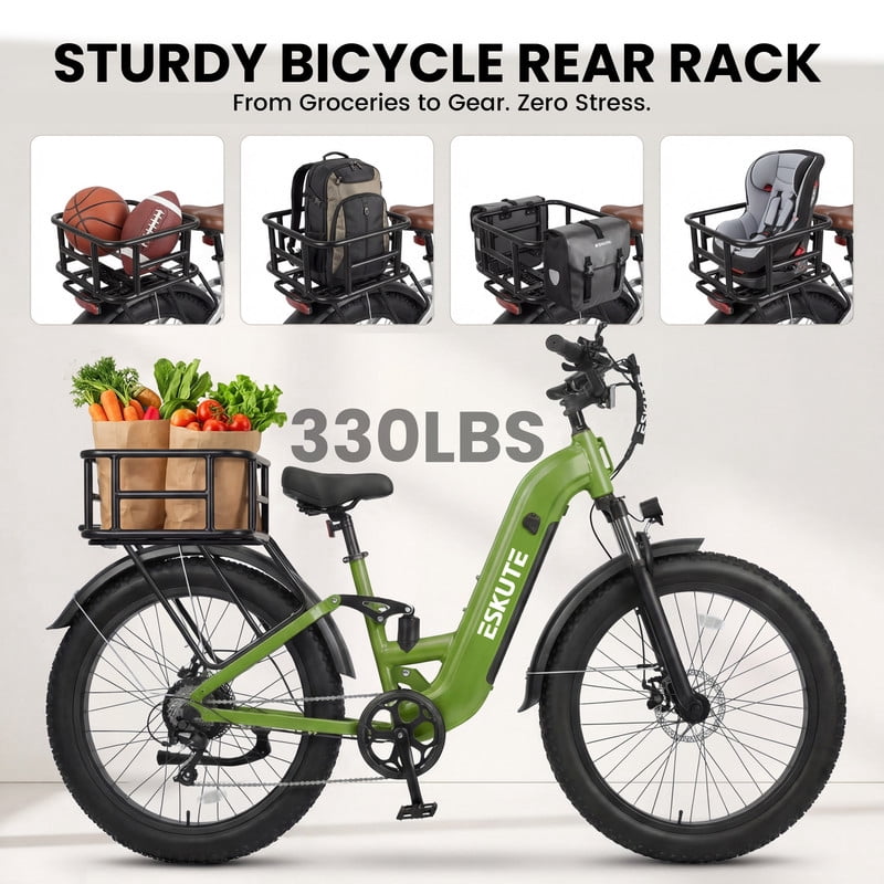 ESKUTE C300 1500W Electric Bike for Adults, 48V 20.8Ah Battery, 32MPH, 80 Miles Range, 26x4.0 Fat Tire Step-Thru Ebike, Full Suspension Electric Bicycle, 8-Speed Pink, UL2849