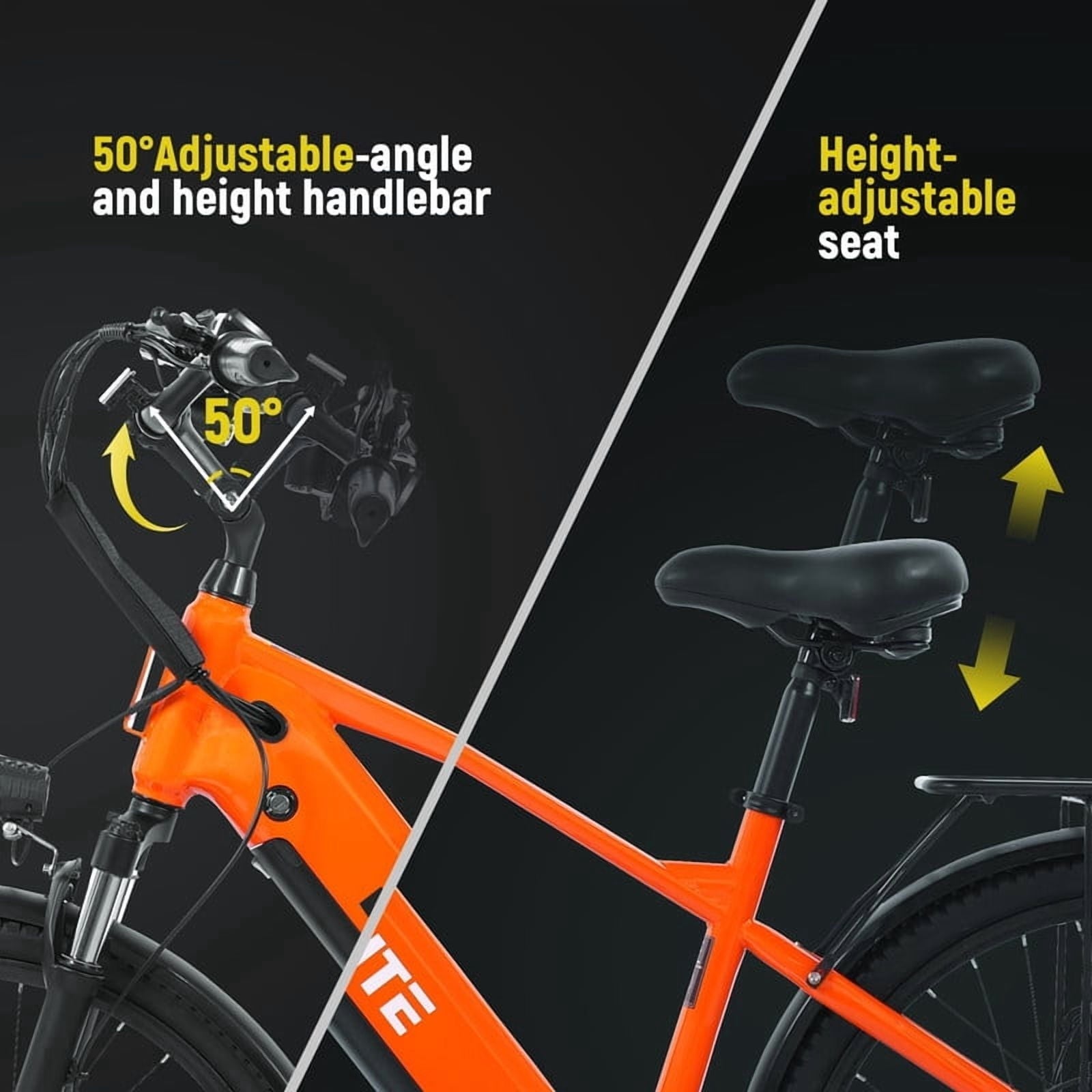 ESKUTE C200 70-Mile Electric Bike for Adults with 840Wh Removable Battery, 1300W Peak Power Ebike, Up to 28MPH Speed, 26 Tires, 7-Speed Adjustable Stem Step-Over E-Bicycle,Orange, UL2849