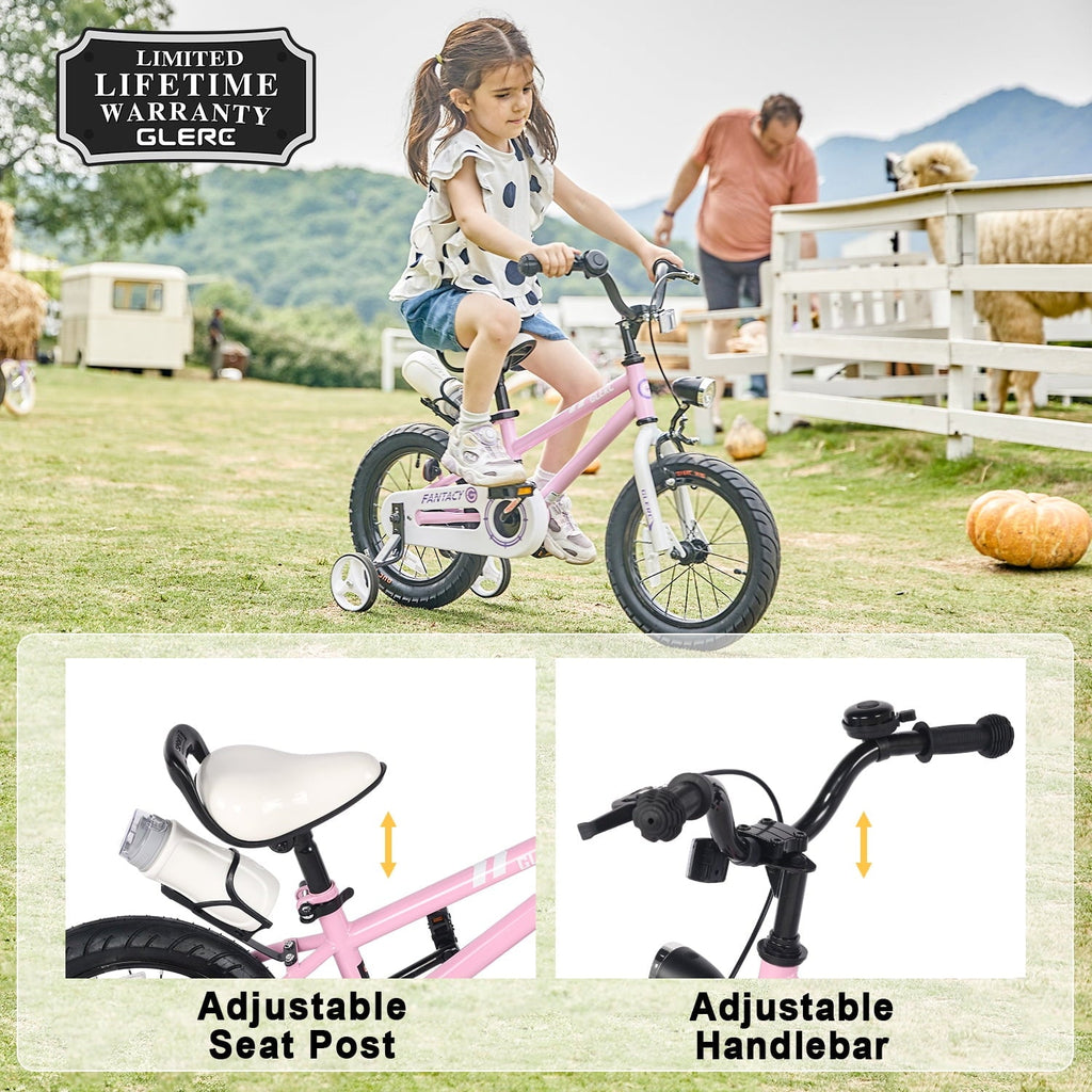 Glerc 14 inch Kids Bike for Child 3-5 Year old Boys Girls with Water Bottle Holder & Headlight & Training Wheels, Black