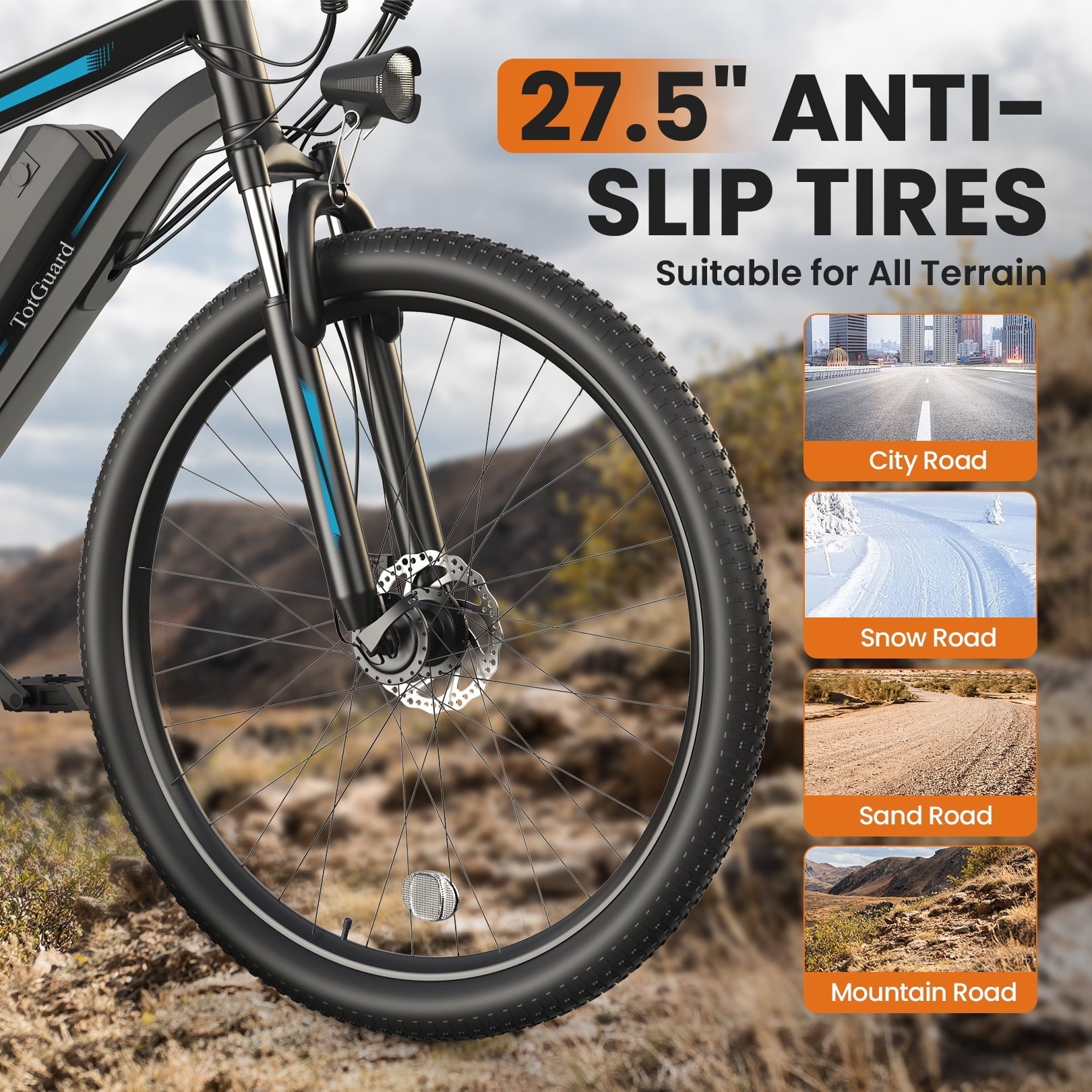 TotGuard Electric Bike for Adults 27.5 E-Bike with 500W Motor, Electric Mountain Bike with 48V 10Ah Battery, Lockable Suspension Fork, Shimano 21 Speed Gears UL2849