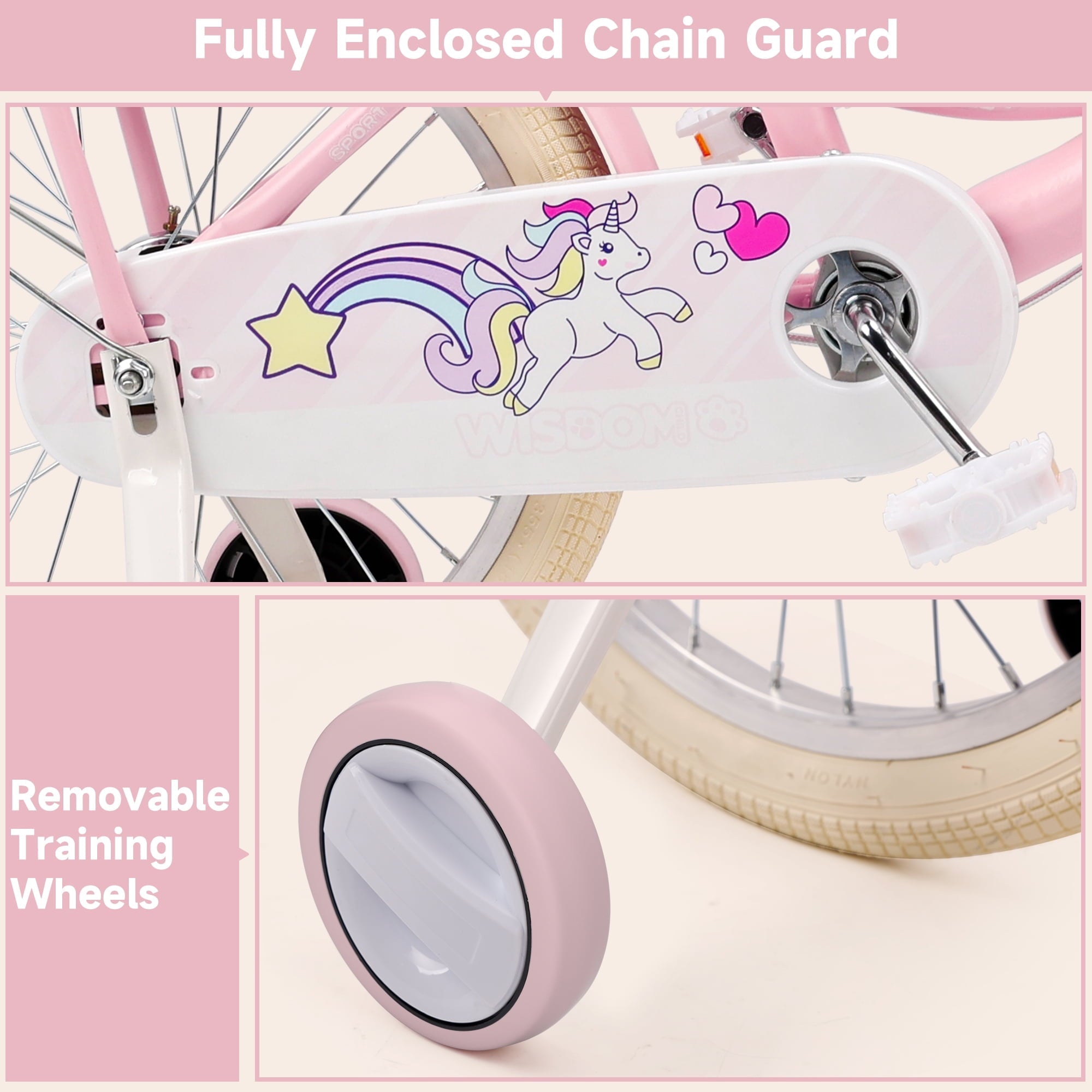 16/18 Inch Bike Kids Bicycle with Basket, Girls Bikes Ages 5-10, Kids Bicycles with Front and Rear Brakes, Kid Bike with Training Wheels, Kickstand, Rear Seat