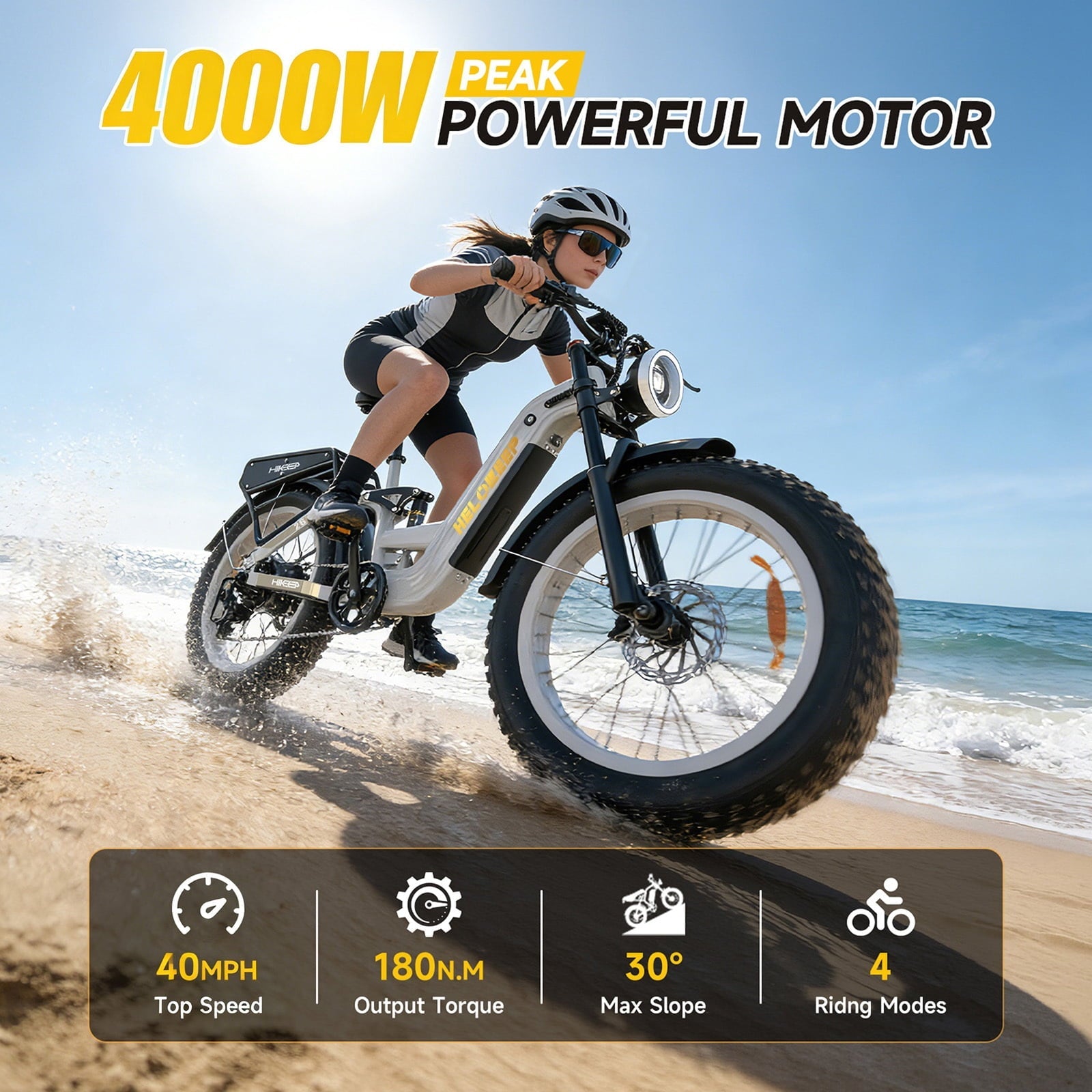 Helokeep 26 Green Fat Tire High Performance Cargo Electric Bike for Men, 4000W Peak 2000W, 40MPH, 48V 25Ah UL2849 Off-Road Ebike