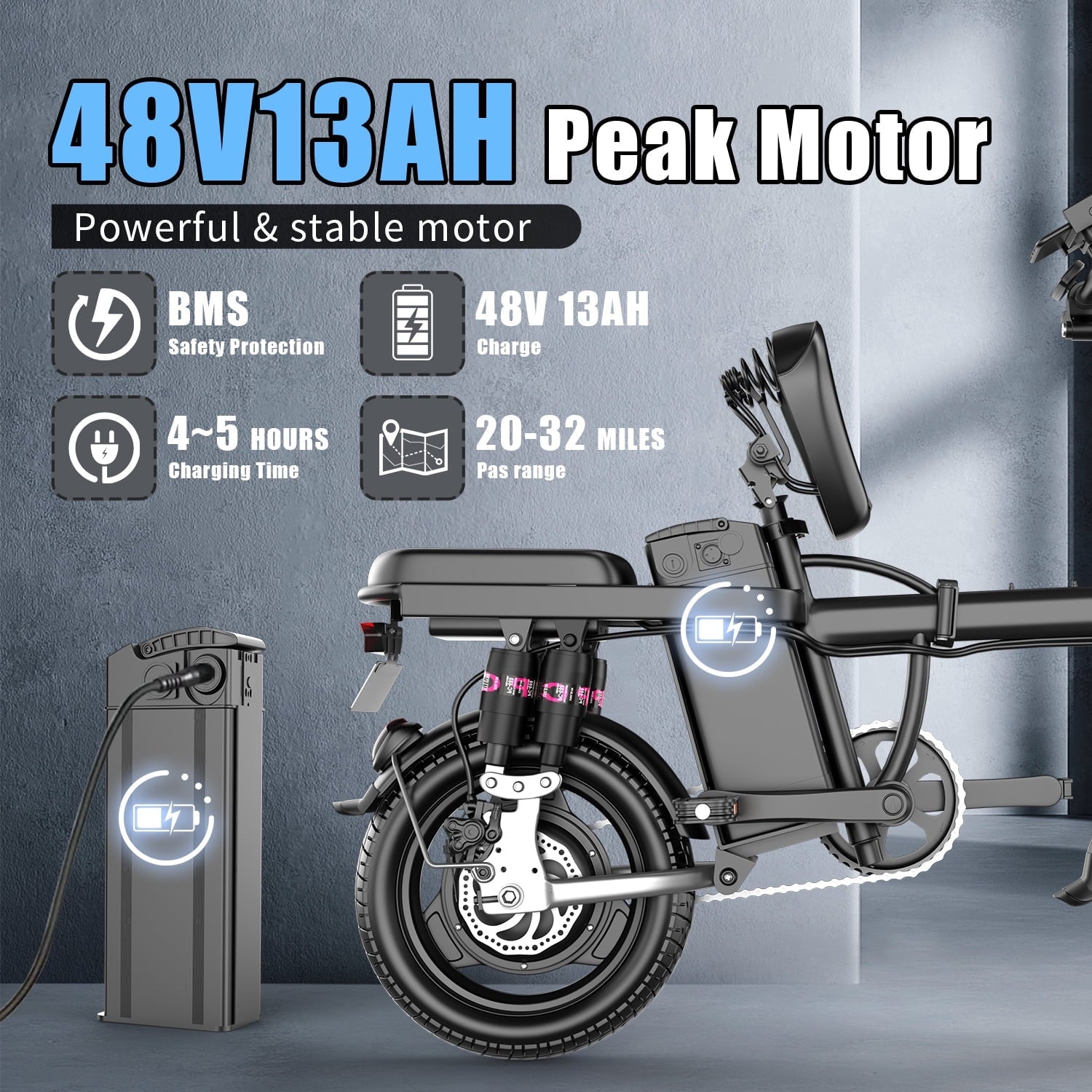 Electric Bike for Adults,  Electric Bicycle with 48V Removable Battery,14 Folding Ebike, 20MPH,30+ Miles(MAX),500W High Motor,Multi-Shock Absorption,UL 2849,Commuting Mini E Bikes