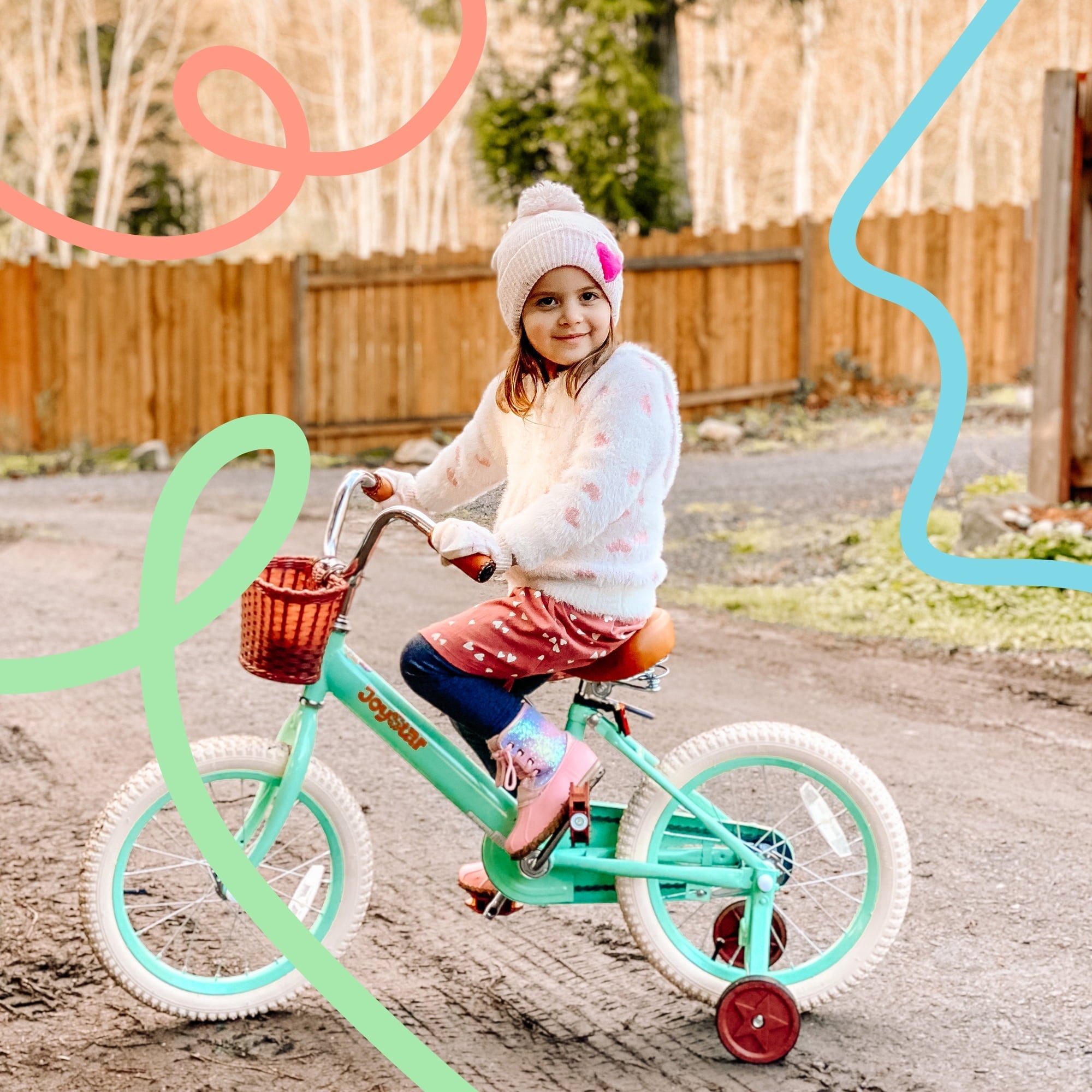 JOYSTAR Vintage Kids Bike with Basket & Training Wheels,12 14 16 20 24 Inch Kids Bike for 2-14 Years Old Girls & Boys, Green