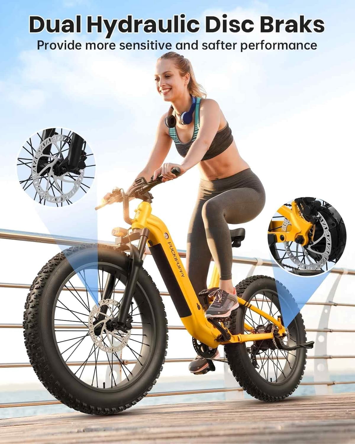 PUCKIPUPPY Electric Bikes for Adults 26 Step-Thru Ebikes 960W Peak Motor 80Miles Range 28mph Max Speed 48V 20AH Battery Full Suspension Fat Tire Mountain E Bike 7 Speed, Comply with UL2849 By SGS