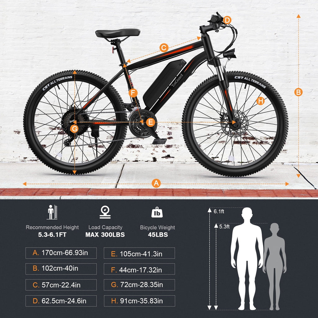 TotGuard Electric Bike for Adults, 26 Ebike 350W Adult Electric Bicycles, Electric Mountain Bike with 36V 10.4Ah Battery, Suspension Fork, Shimano 21 Speed Gears