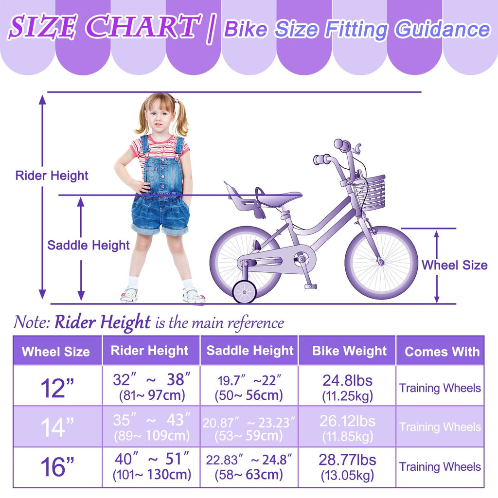XJD Girls Bike for Toddlers 3-9 Years Old Kids, 16 Inch Kids Bike with Training Wheels, Streamers, Basket and Doll Seat, Children Bicycles with Handbrake