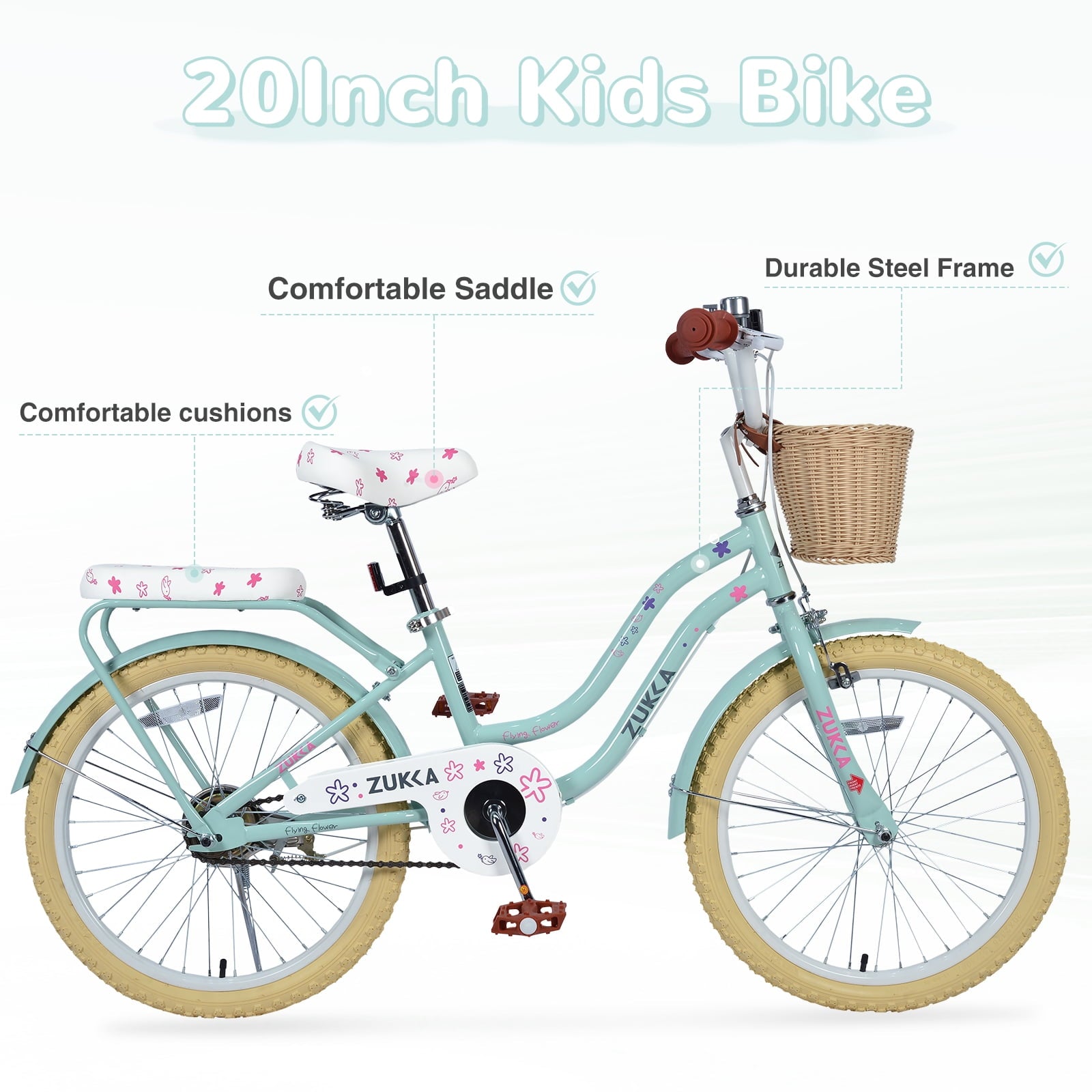 20 inch Girls Bike for 7-10 Years Old Kids, SHINPT Kids Bicycle with Basket & Lightweight, Comfortable City Bikes with Rear Rack and Basket, Pink