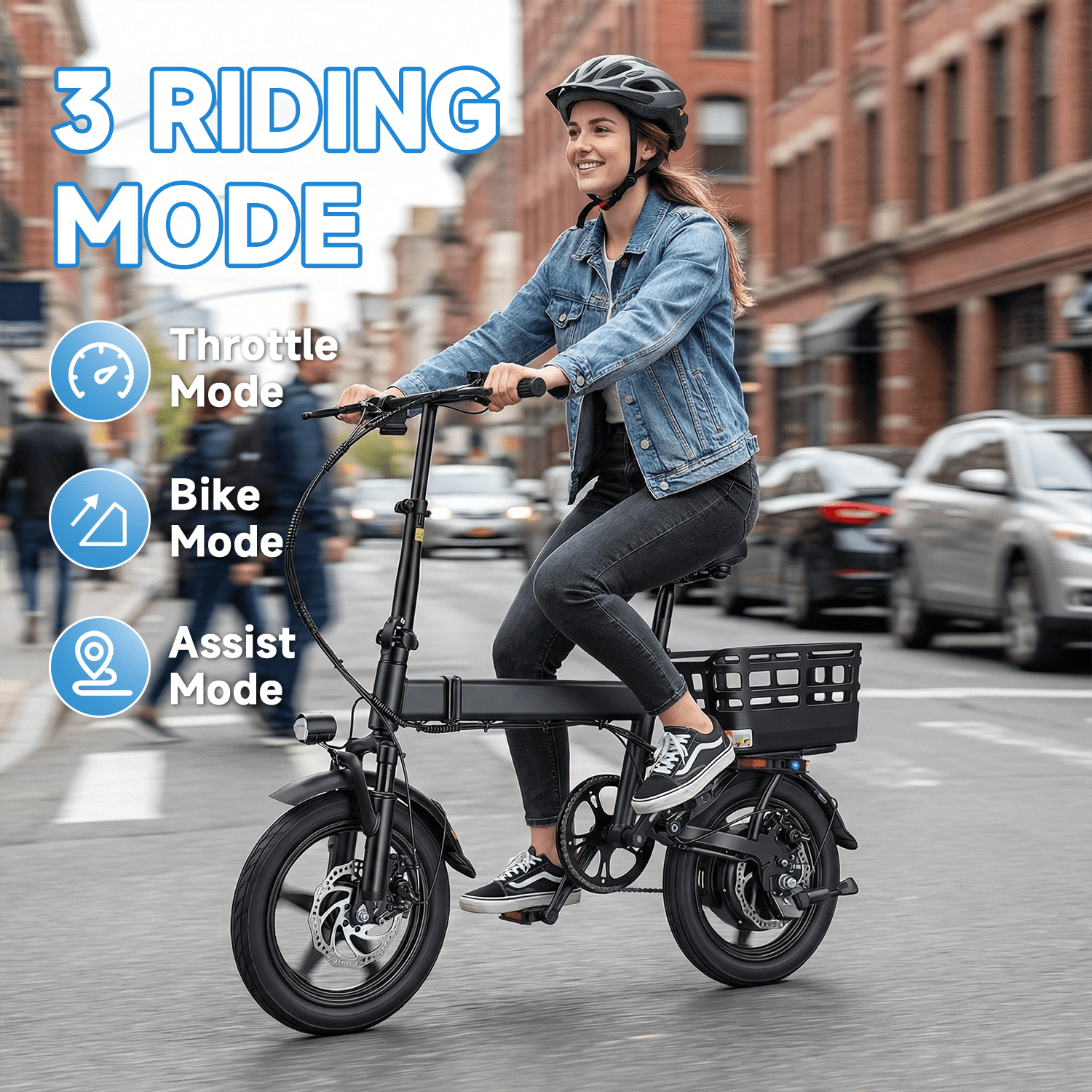 BroPath Electric Bike for Adults, Ebike, Electric Bicycle with 576WH Removable Battery,14 Folding Ebike, 21MPH,20+ Miles(MAX),500W High Motor,Multi-Shock Absorption,Commuting Mini E Bikes,UL2849