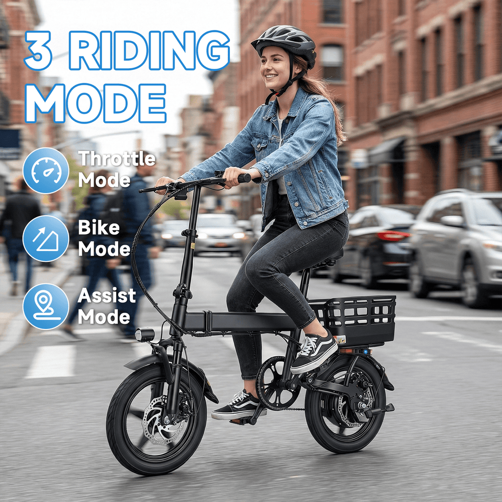 BroPath Electric Bike for Adults, Ebike, Electric Bicycle with 576WH Battery,14 Folding Ebike for Teens, 20MPH,20+ Miles(MAX),500W Motor,Multi-Shock Absorption,Mini E Bikes with Baskets,UL2849