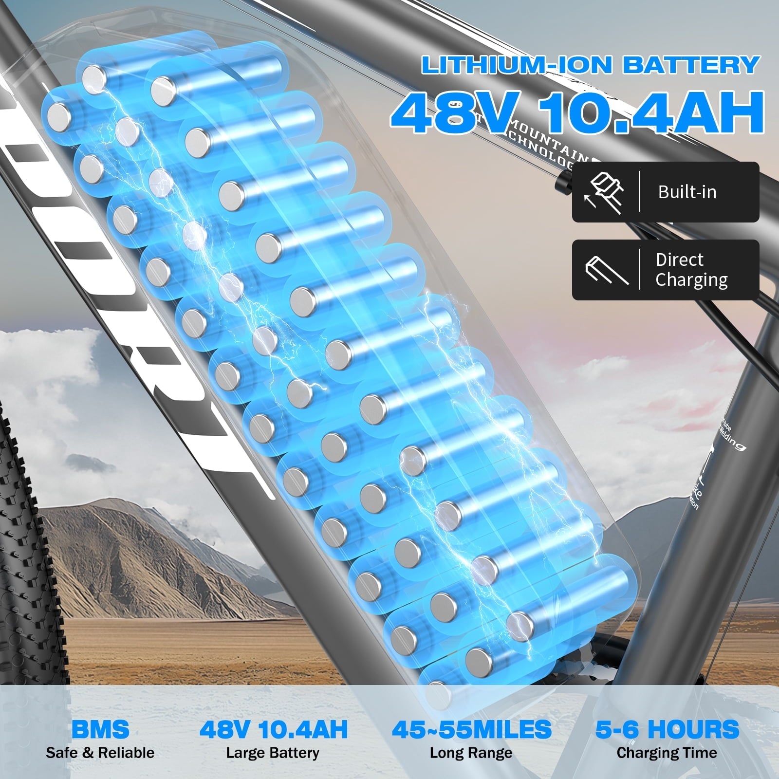 GWEIT Electric Bike, 26 Pneumatic Tires, 1500W Peak Motor Electric Mountain Bike, 25MPH 35Miles Range, 48 10.4AH Removable Battery E Bikes for Adults, UL 2849 Certification