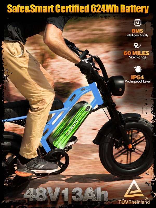 ESKUTE V100 Electric Bike for Teens Adults Students, 750W 28 Mph 48V 13 Ah,16x4.0 Fat Tire E Bicycle, 7-Speed Dual Suspension Mountain EBike Black, UL2849