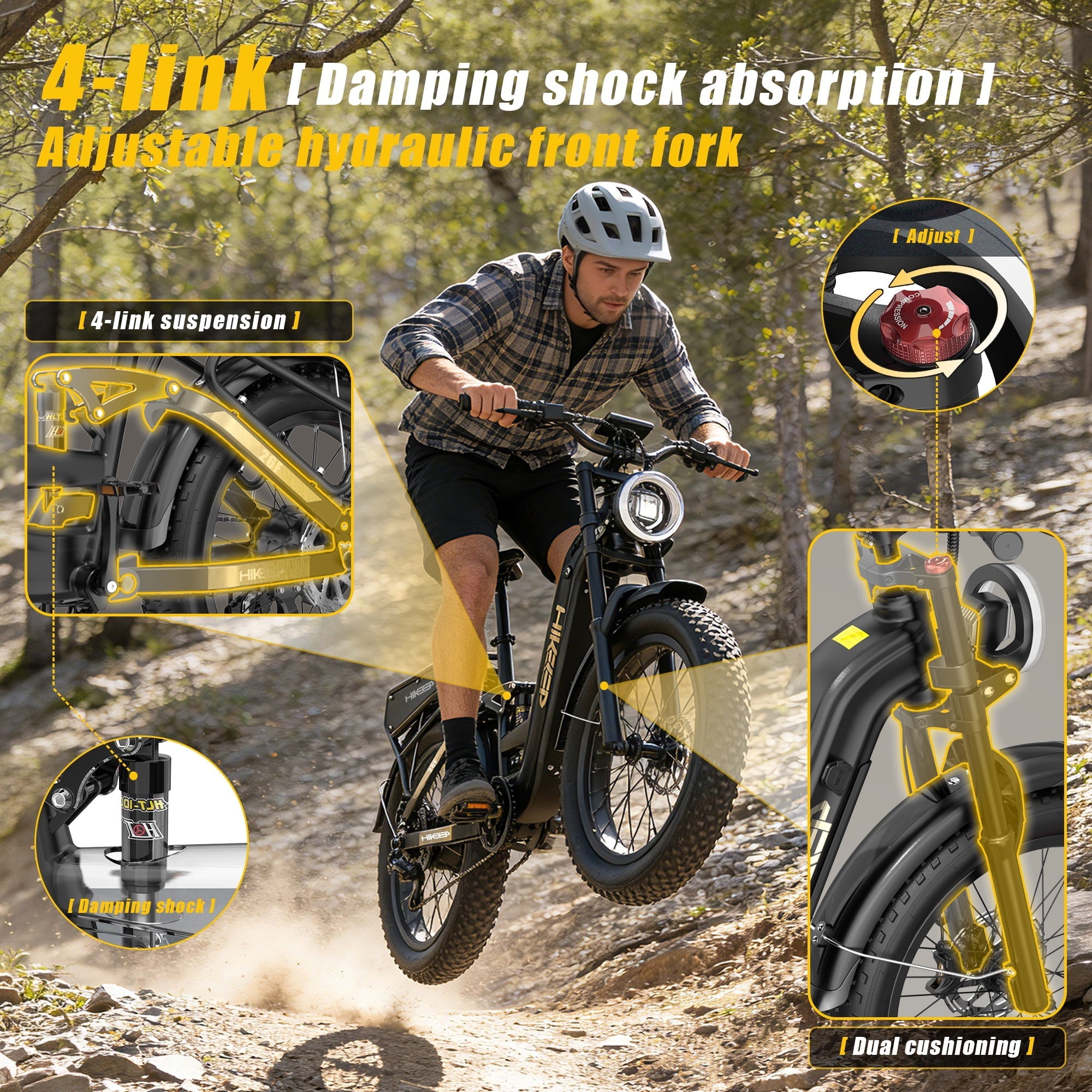 Electric Bike for Adults, 2000W 4000W Peak Motor, 48V 25Ah Removable Battery, 26x4.0 Fat Tire Ebike, 7-Speed Shimano, Front Fork & Linkage Suspension, Rear Rack, 40MPH, UL2849, Green