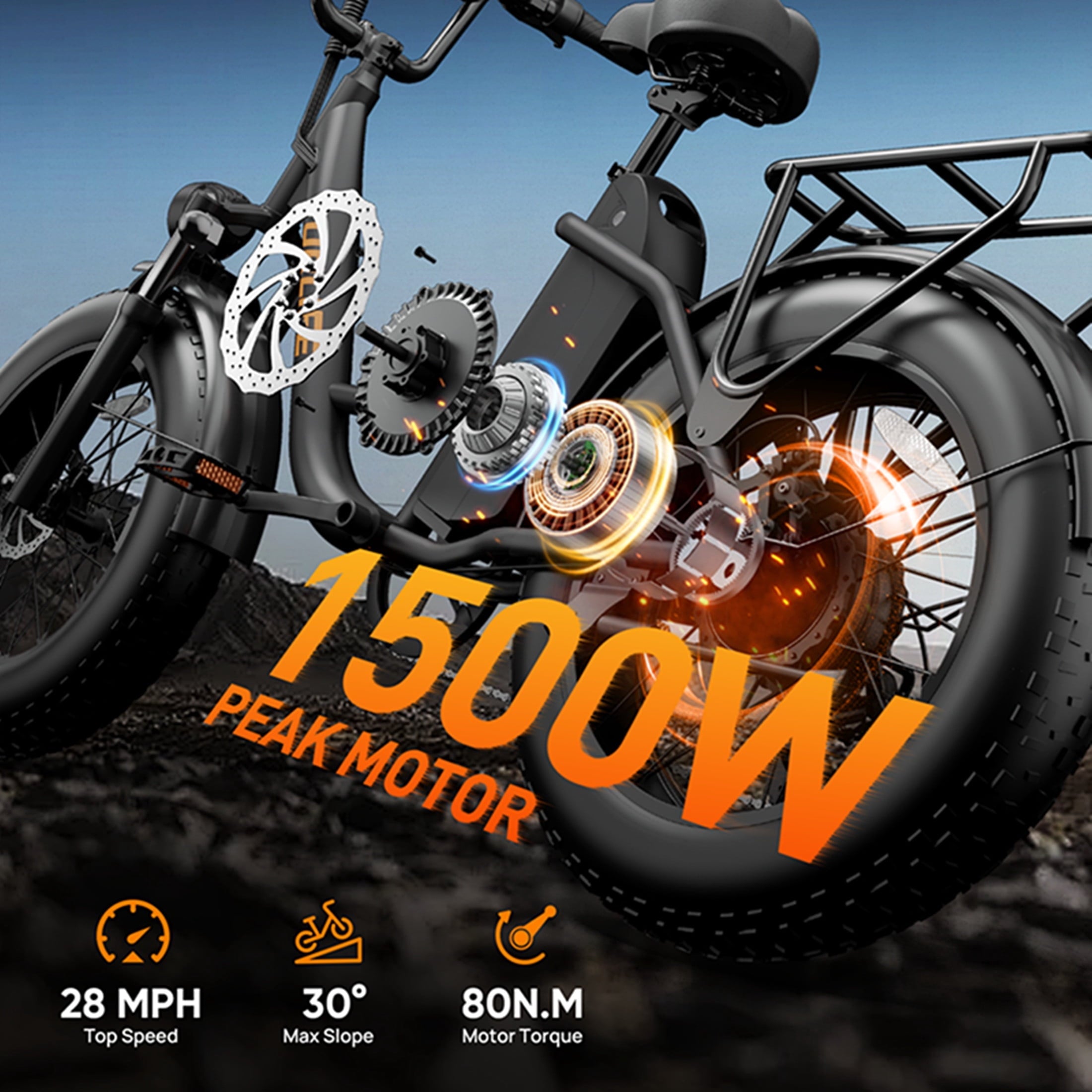 URLIFE 4.0 Fat Tire Ebike,20 Electric Bicycles for Adult,1500W Peak Motor,48V 15.6AH Remobavle Battery,7-Speed Mountain Ebike,UL2849-Black