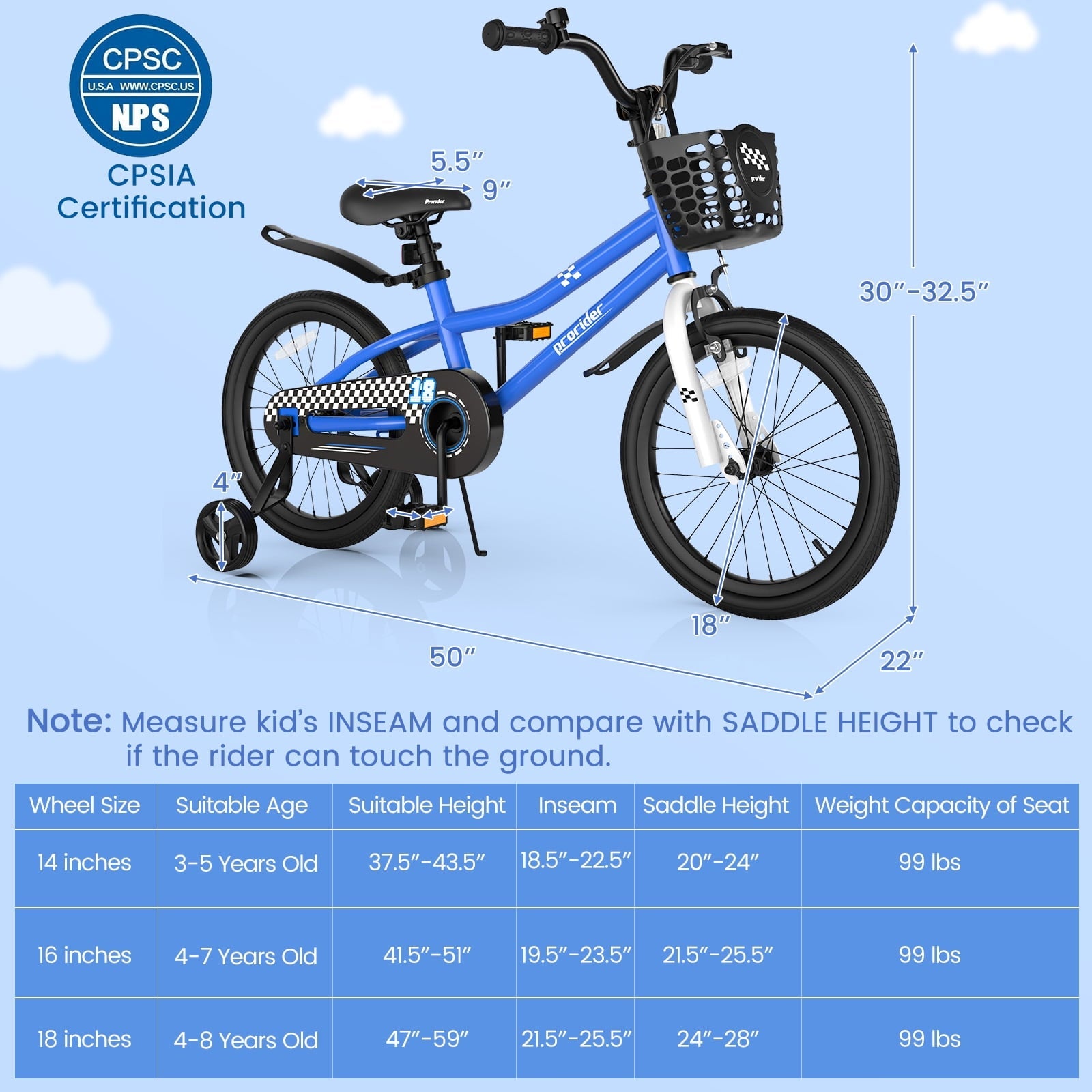 Costway 14'' Kid's Bike with Removable Training Wheels & Basket for 3-5 Years Old White