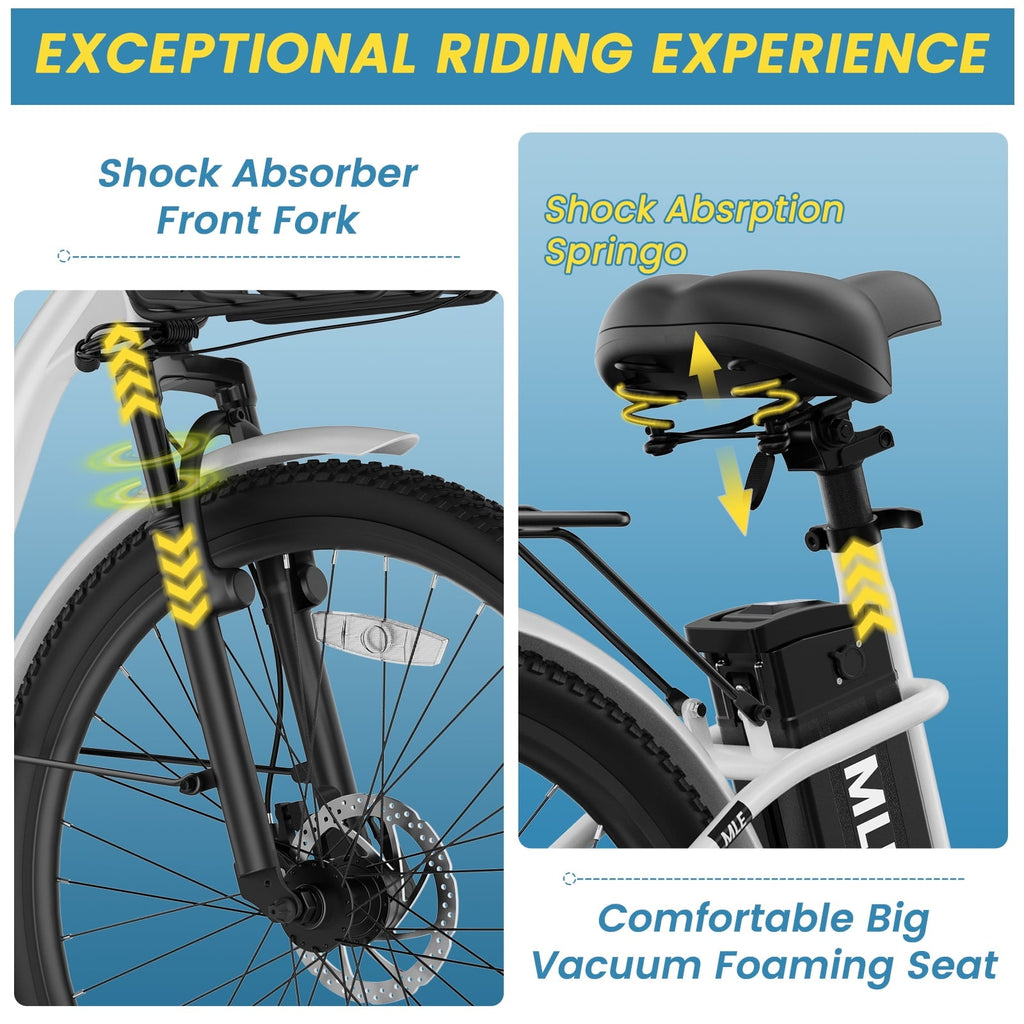 MOONCOOL Electric Bicycle for Adults 350W , 7-Speed Ebike with 36V 10.4Ah Removable Battery . 40 Miles Range , 20 mph Electric Commuter Bike for Women Men