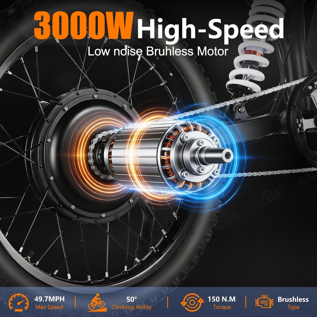 JECHAM QF200 PRO Electric Dirt Bike, 3000W, 60V 32Ah, 60-90 Miles Range, 47+ MPH, 19 Puncture-Resistant Tires, Full Suspension, Hydraulic Brakes, NFC Anti-Theft, UL2849