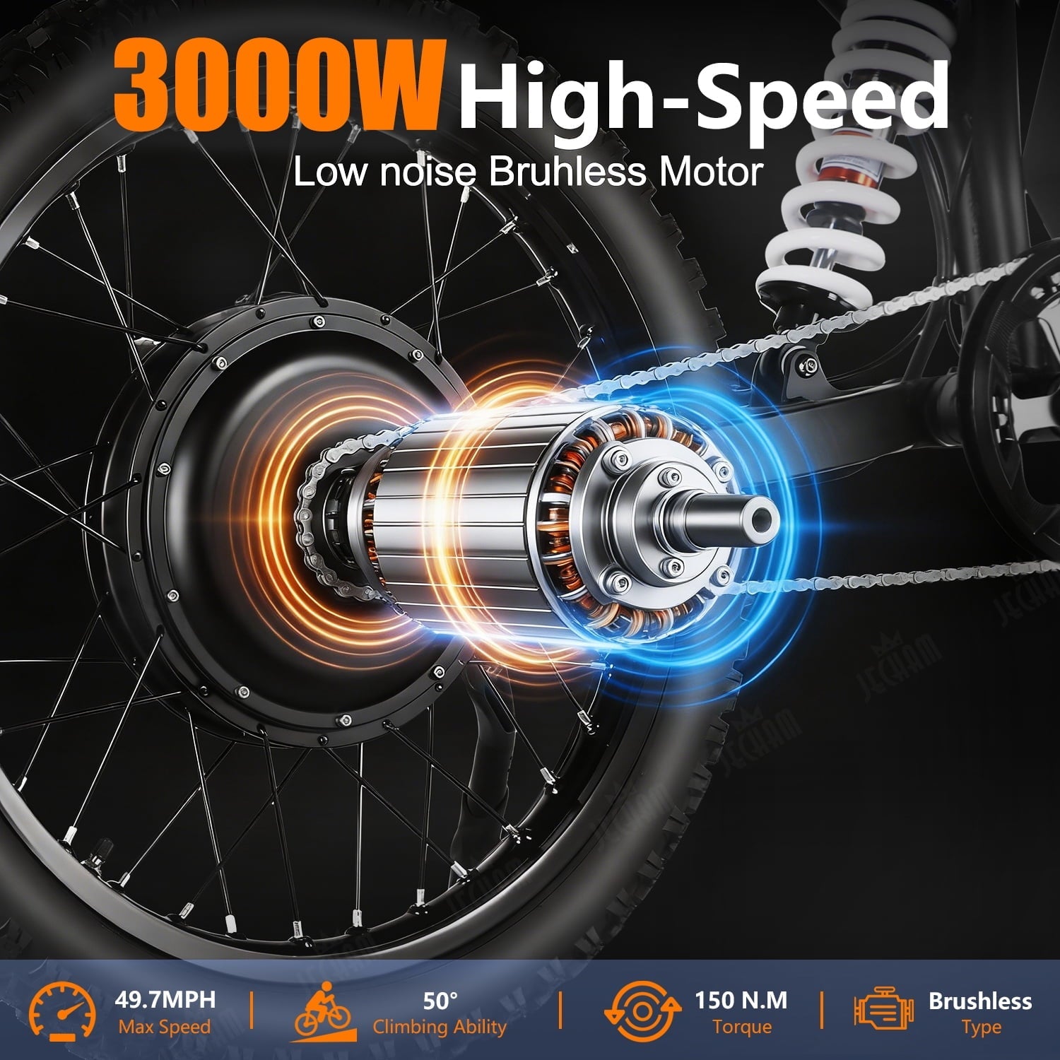 JECHAM QF200 PRO Electric Dirt Bike, 3000W, 60V 32Ah, 60-90 Miles Range, 47+ MPH, 19 Puncture-Resistant Tires, Full Suspension, Hydraulic Brakes, NFC Anti-Theft, UL2849