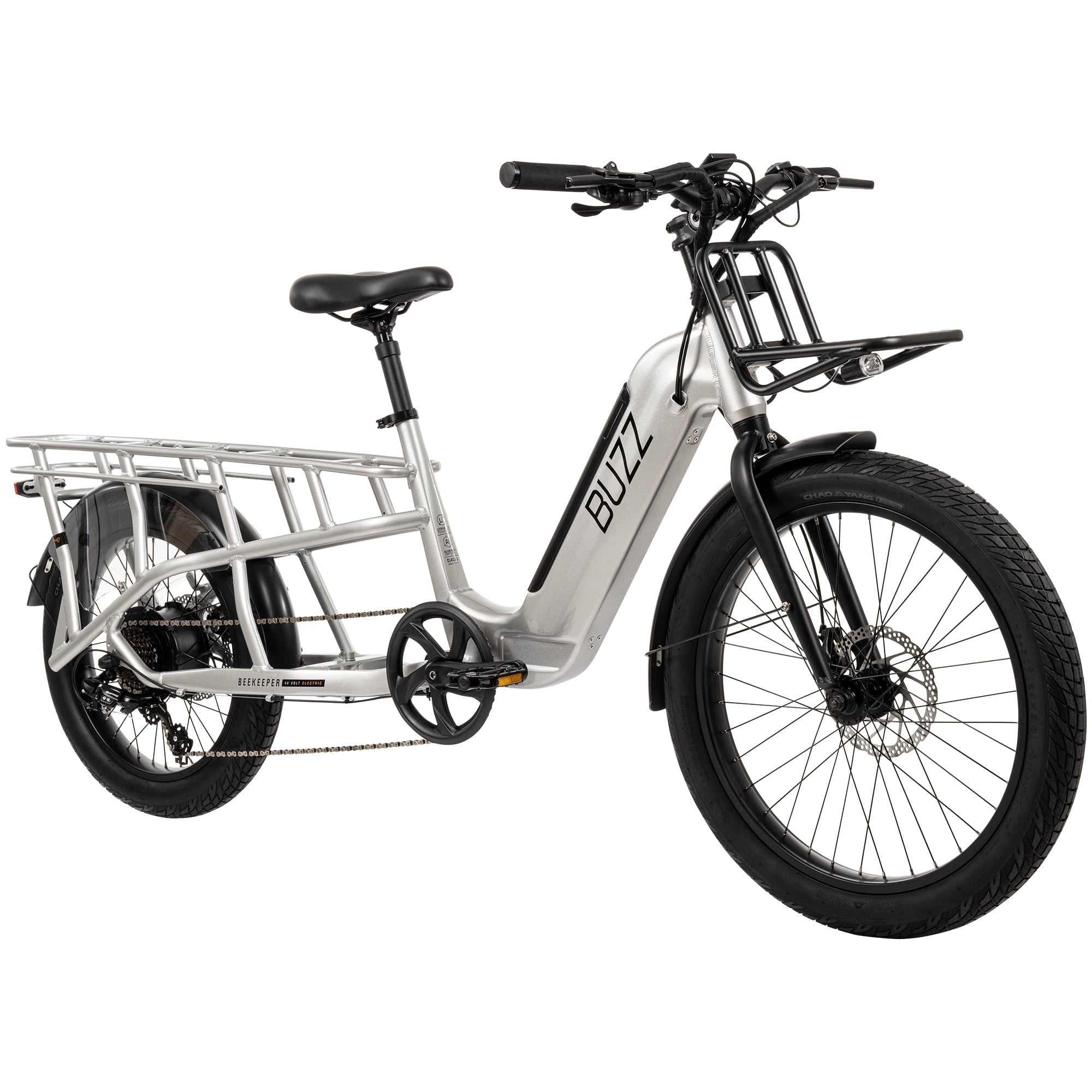 Buzz 24 Beekeeper 48V Electric Cargo Bike, Fits Riders 60+, Silver, Adult, Unisex