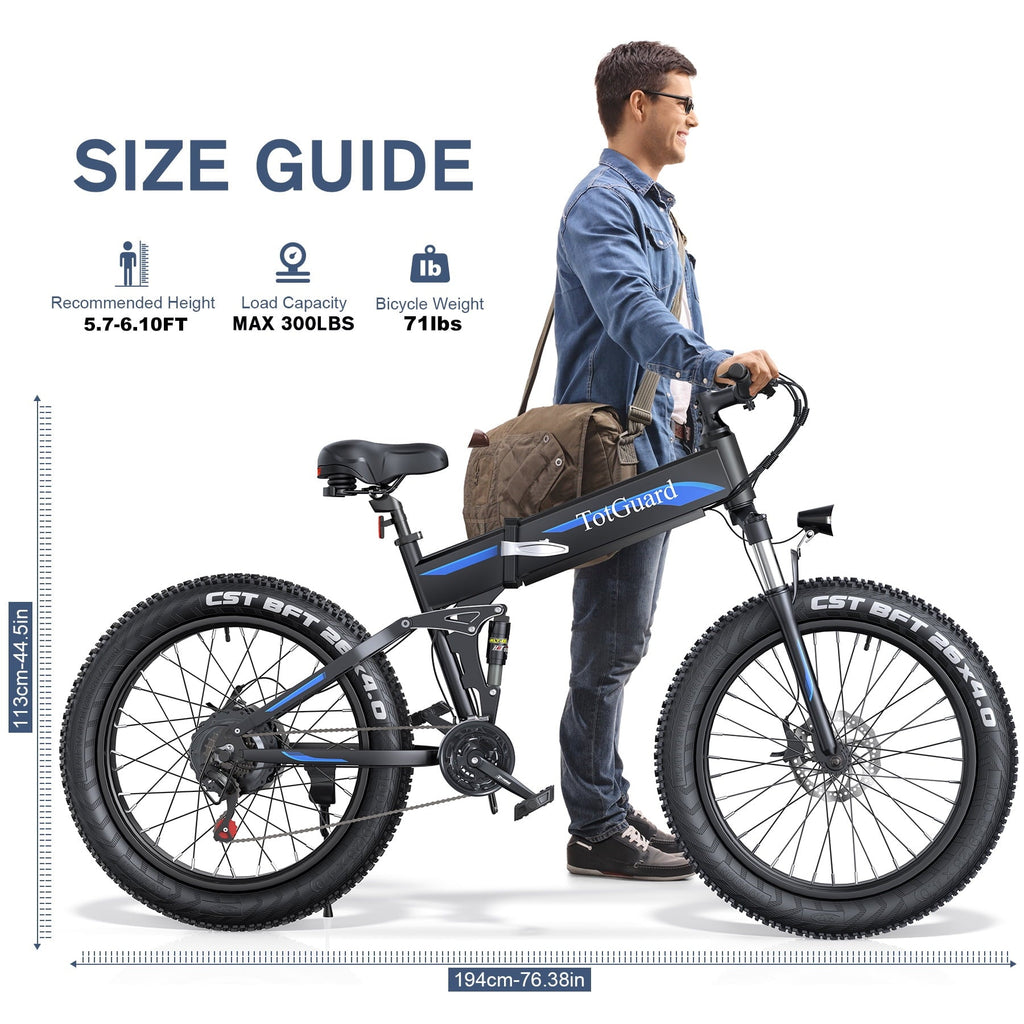TotGuard 26x4 Electric Bike, Fat Tire 500W Ebike, Foldable Electric Bicycles E Bikes for Adults Electric 48V 10Ah Battery, Dual Shock Absorber, Lockable Fork UL2849