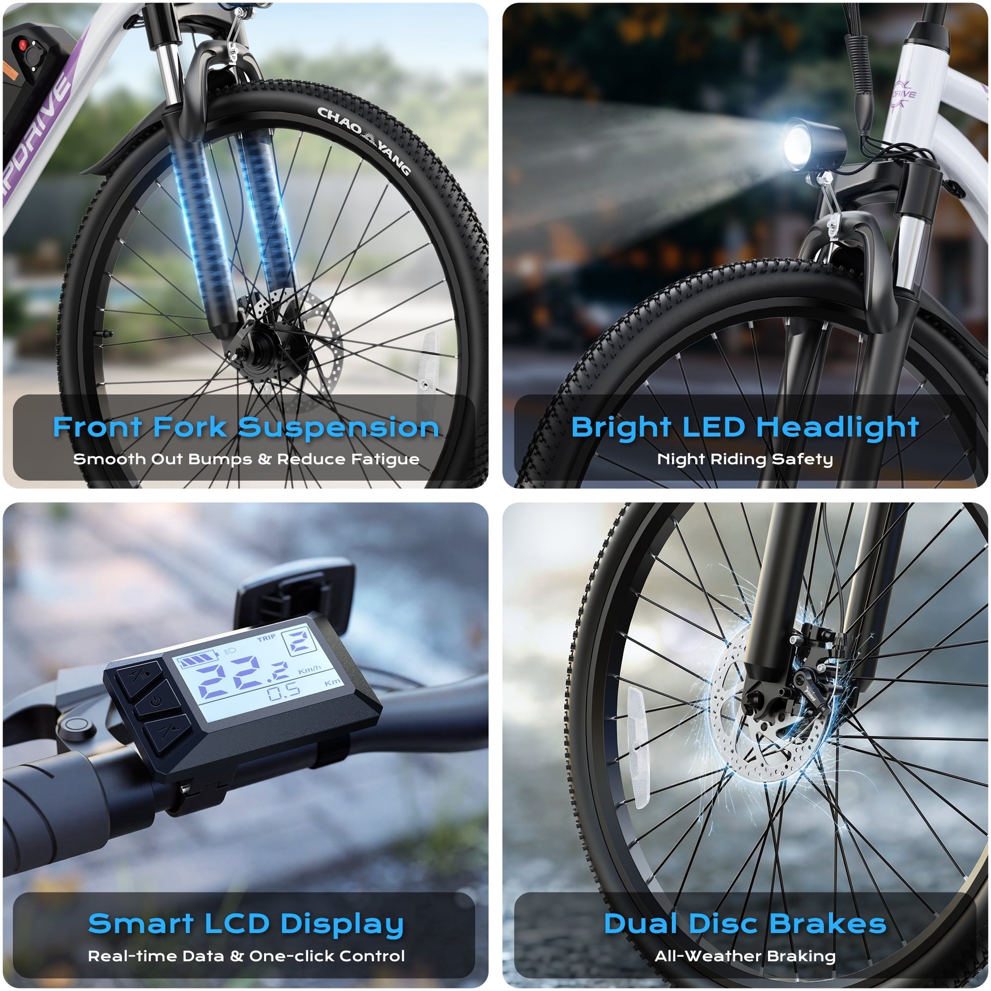 VIPDRIVE Electric Bike for Adults, 26'' 750W Peak Ebike, 48V 7.8AH Removable Battery .Up to 40 Miles 20MPH Electric Mountain Bike .Front Fork Suspension .UL2849