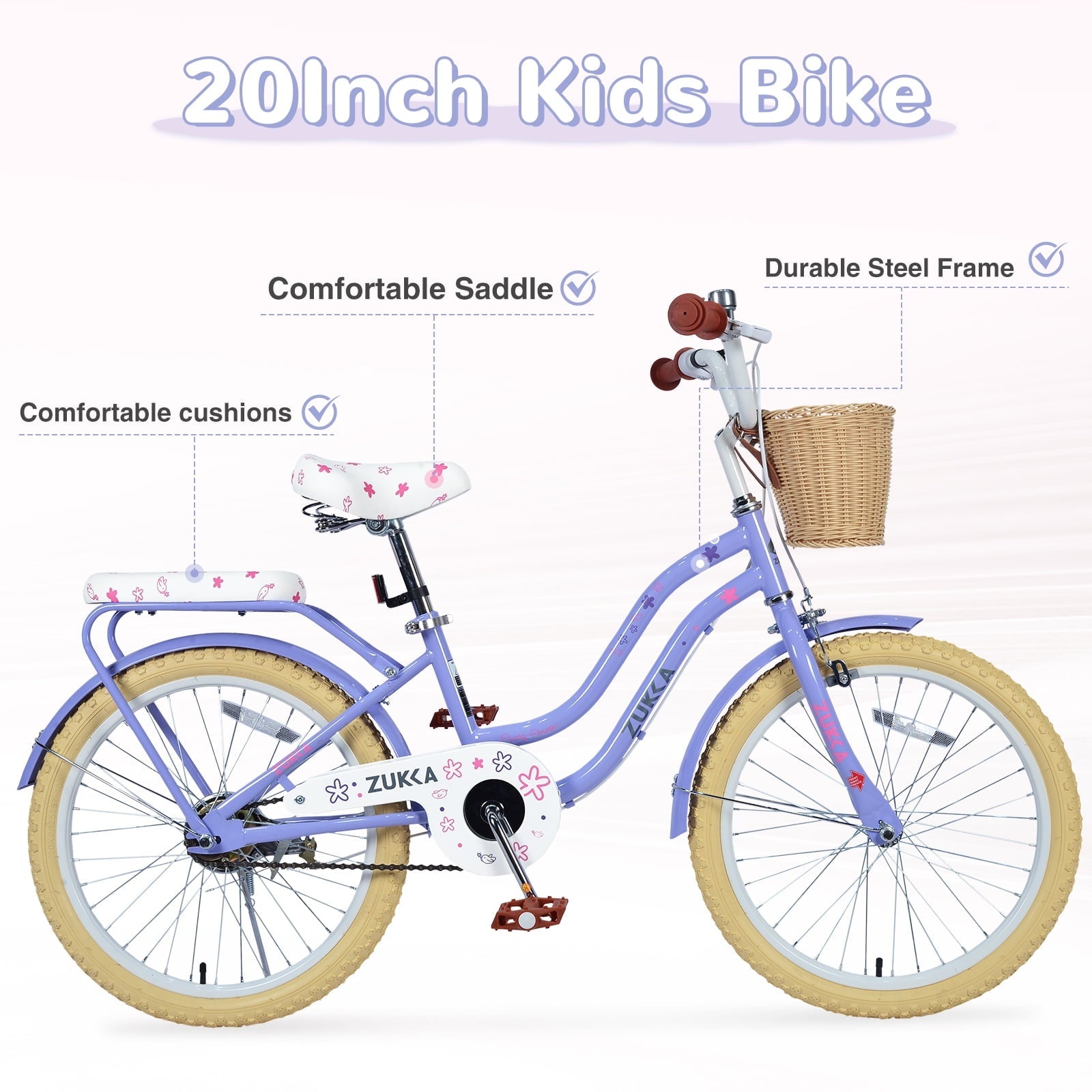20 inch Girls Bike for 7-10 Years Old Kids, SHINPT Kids Bicycle with Basket & Lightweight, Comfortable City Bikes with Rear Rack and Basket, Pink