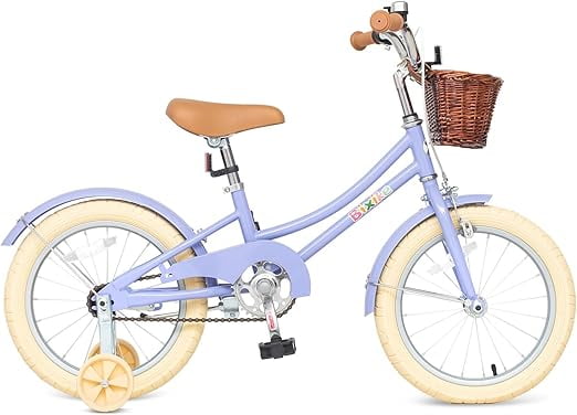 ACEGER 16 Inch Girls Bike with Basket, Purple, Training Wheels, Ages 4-8