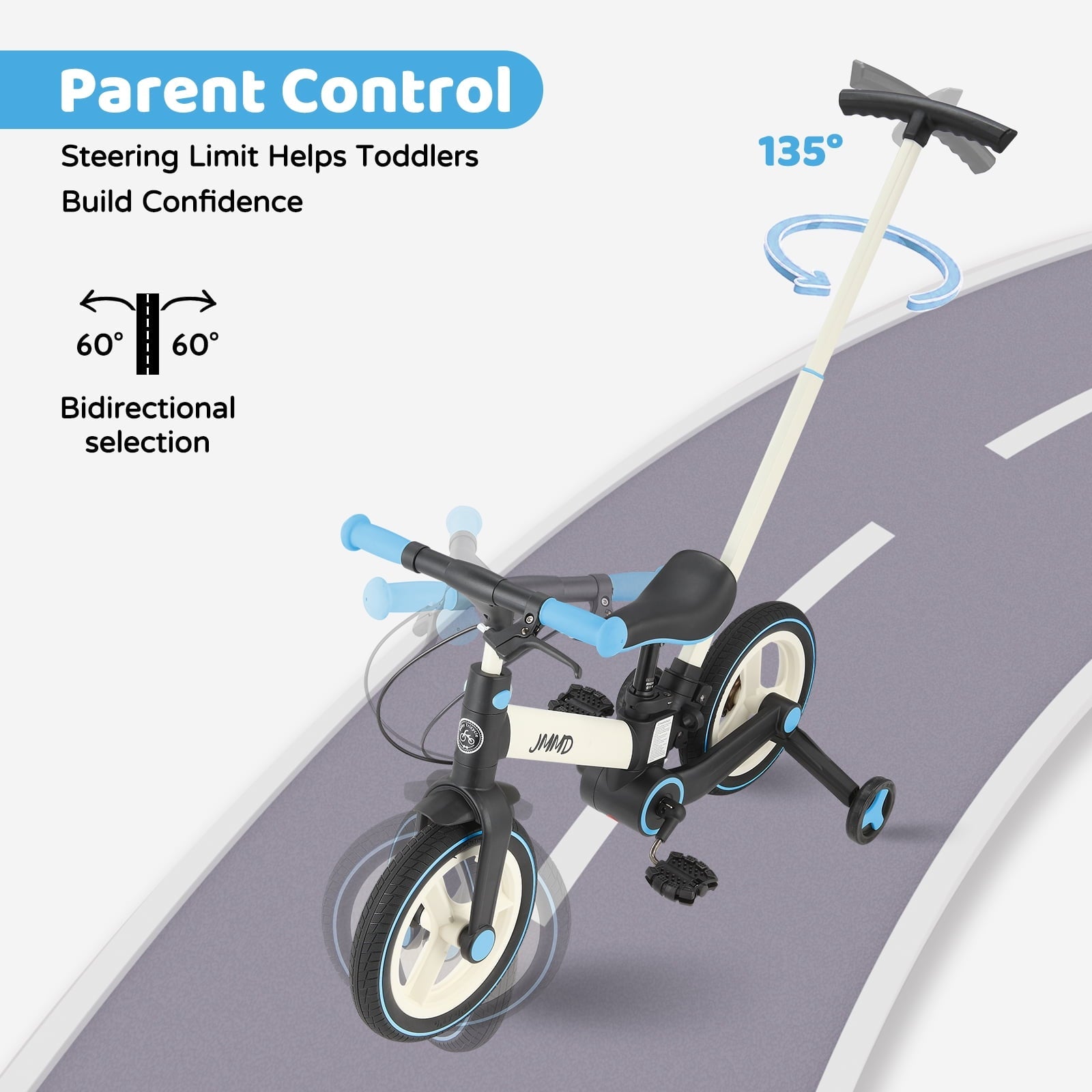 JMMD Toddler Bike with Push Handle for Kid 18-60 Months, 6 in 1 Foldable Tricycle with Training Wheel, Pedals, Kid Balance Bike for Boy & Girl, Black