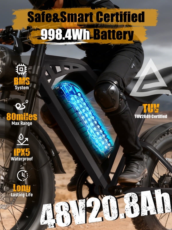ESKUTE Electric Bike for Adults & Teens, 29MPH, 80 Miles Range, 48V 20.8Ah Battery, 20 x 4.0 Fat Tire, Dual Suspension, 7-Speed Off-Road Ebike Orange, UL2849