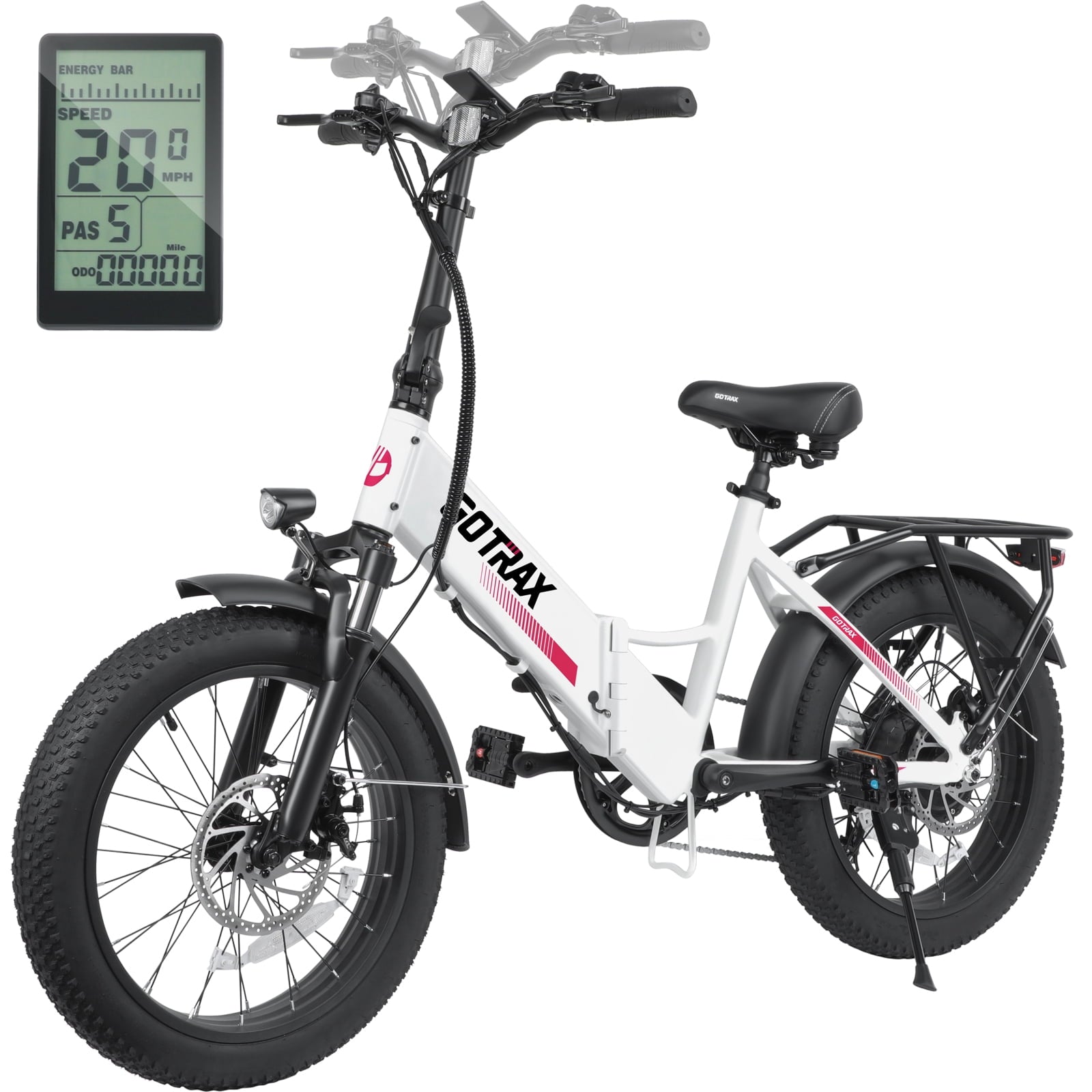 GOTRAX R2 Folding Adult Electric Bike, 500W 20mph, 20 x 3 Fat Tire, LCD Display, Black